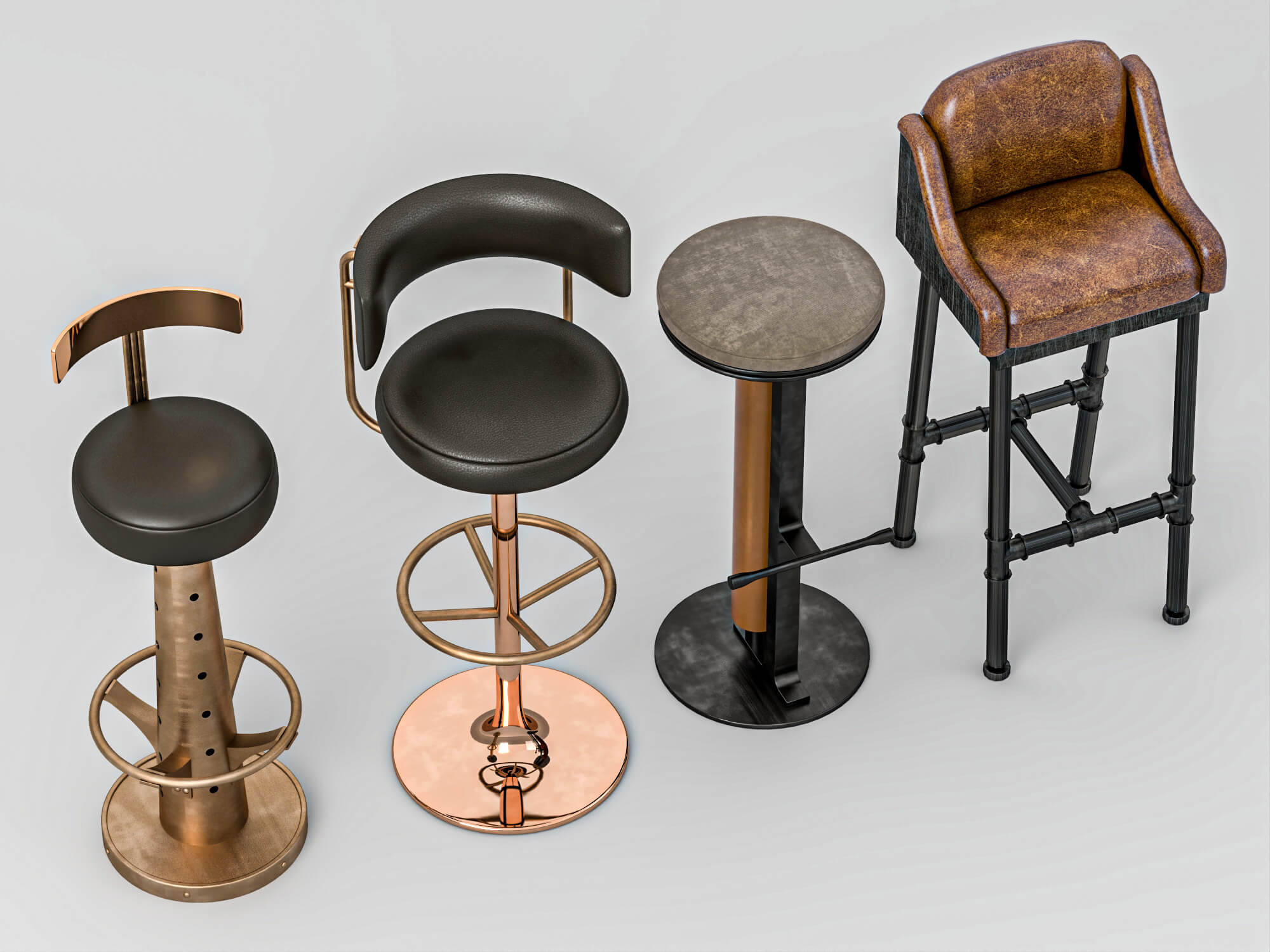 Modern Bar Stools Collection 3D Model