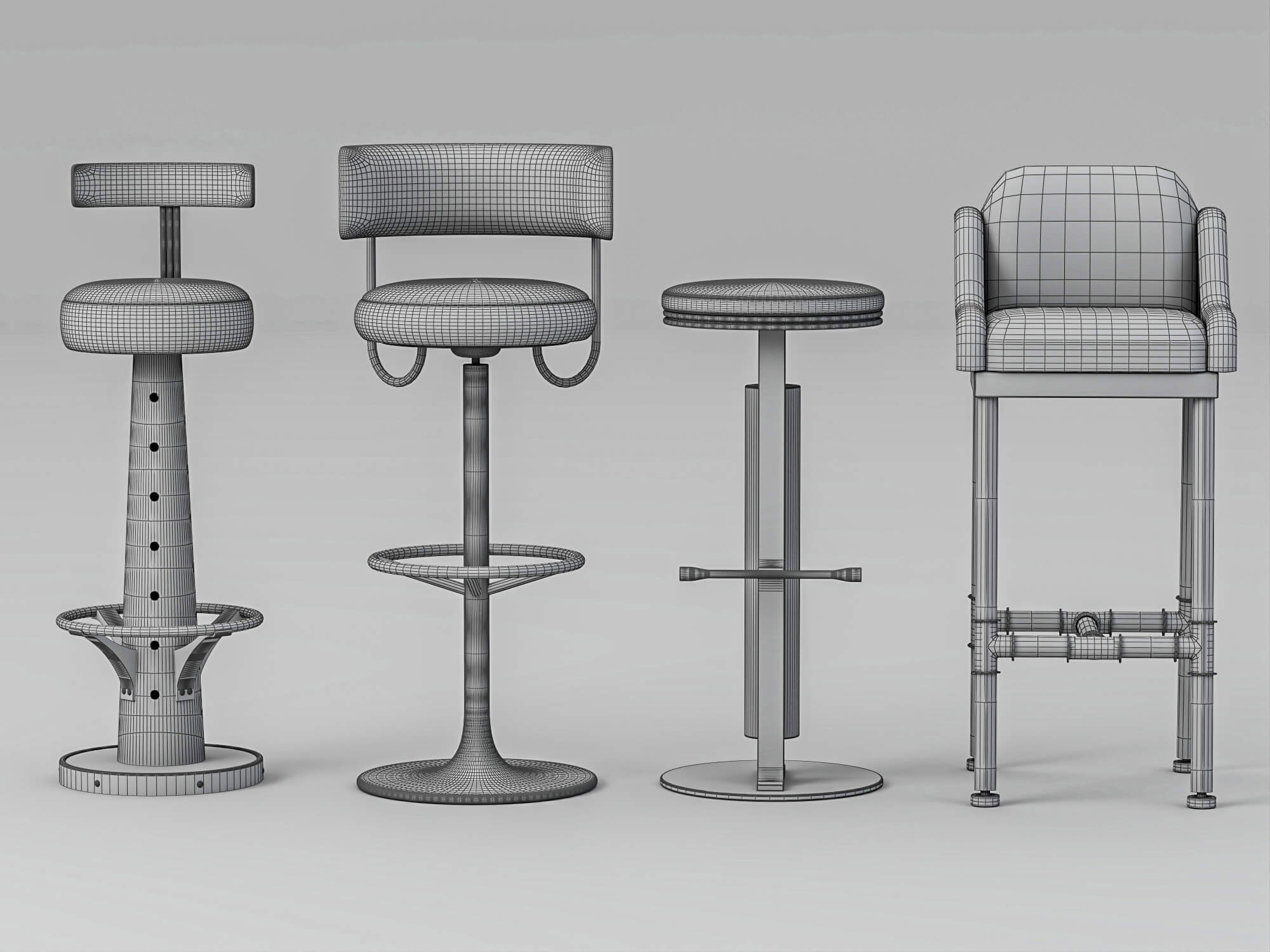 Modern Bar Stools Collection 3D Model