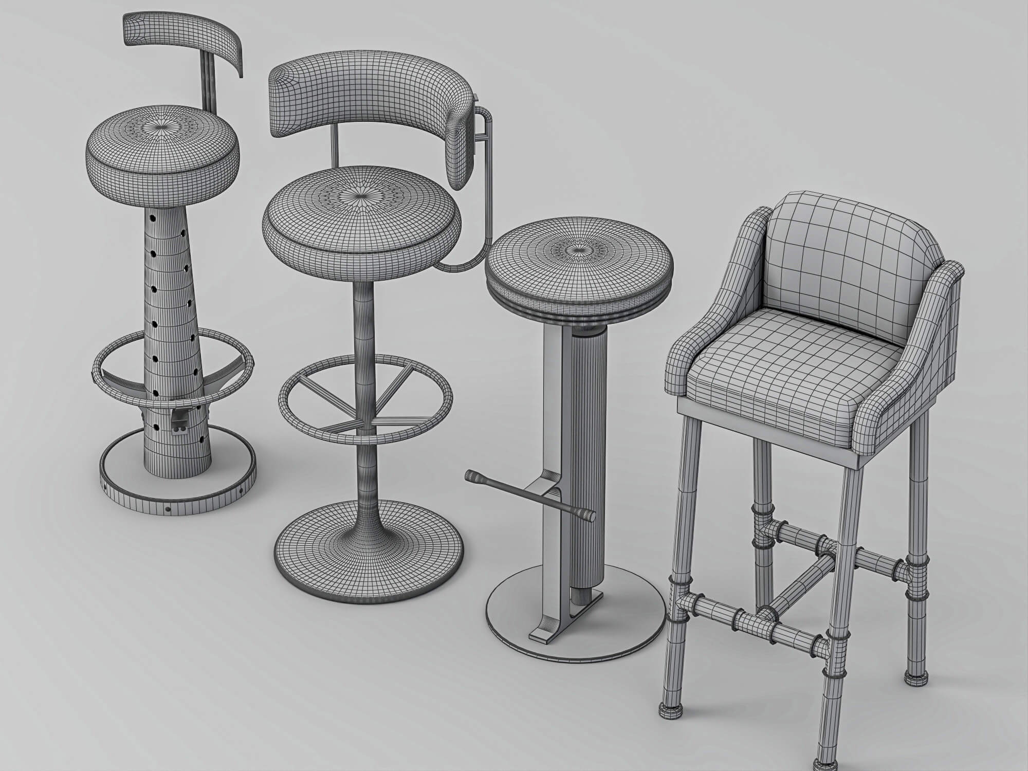 Modern Bar Stools Collection 3D Model