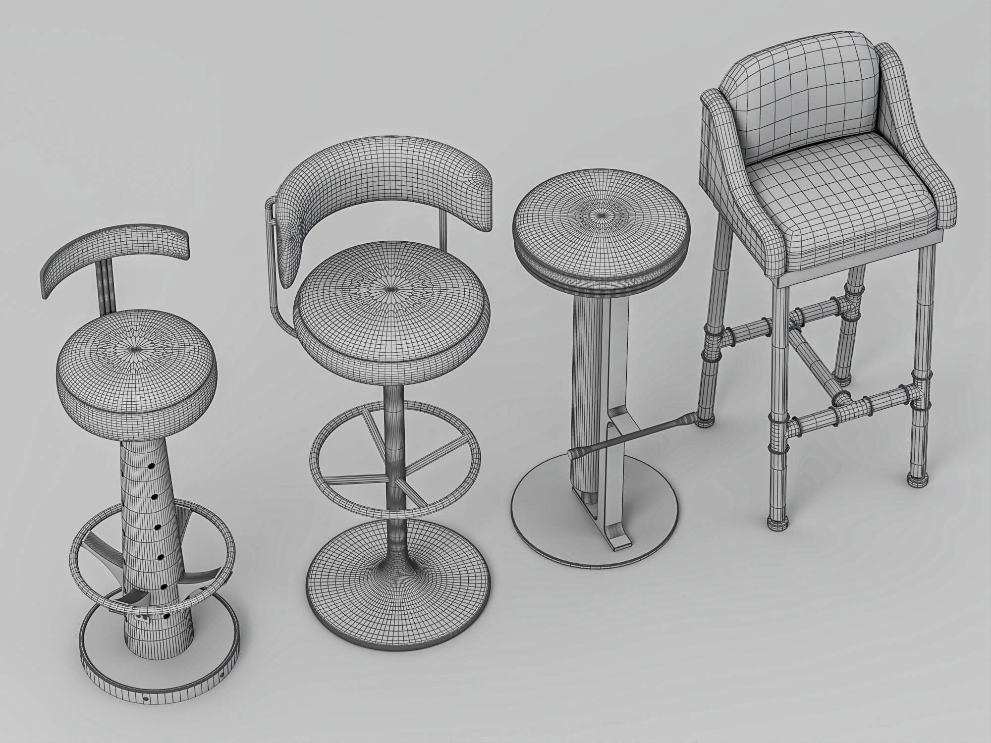 Modern Bar Stools Collection 3D Model