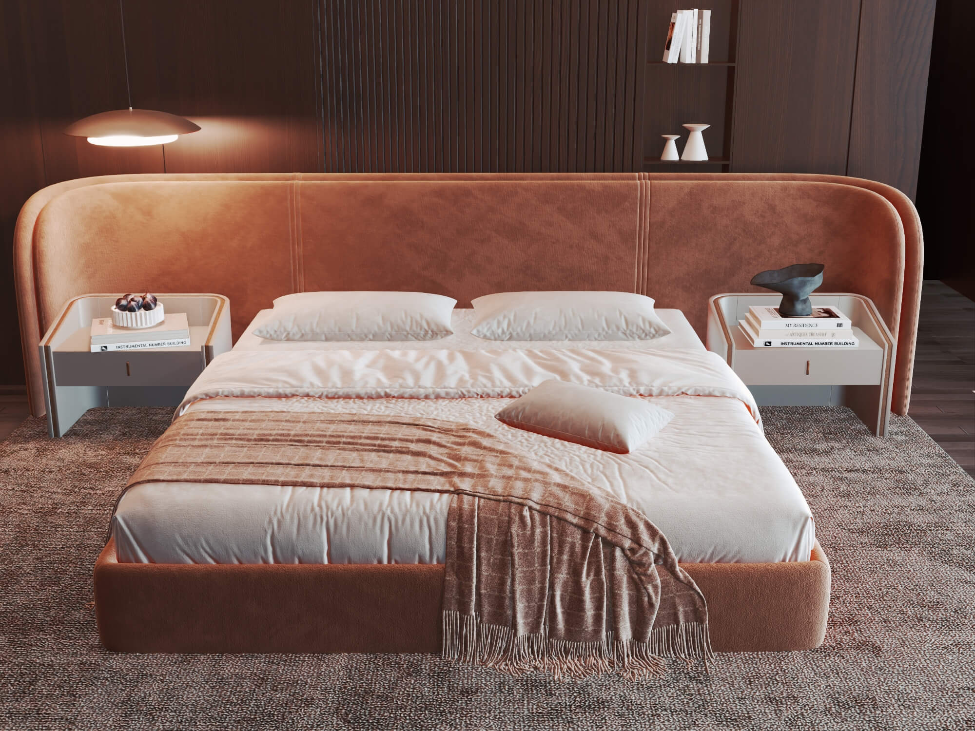 Modern Curved Upholstered Bed Bedroom Interior 3D Model 3D Model