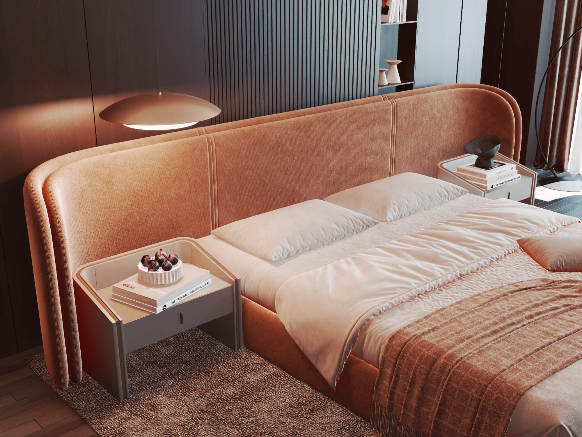 Modern Curved Upholstered Bed Bedroom Interior 3D Model 3D Model