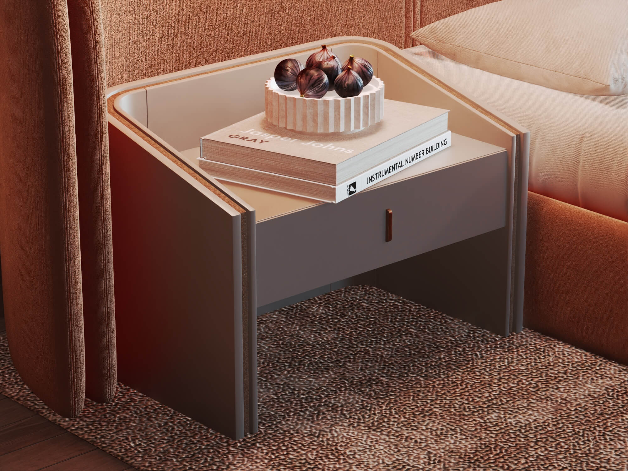 Modern Curved Upholstered Bed Bedroom Interior 3D Model 3D Model