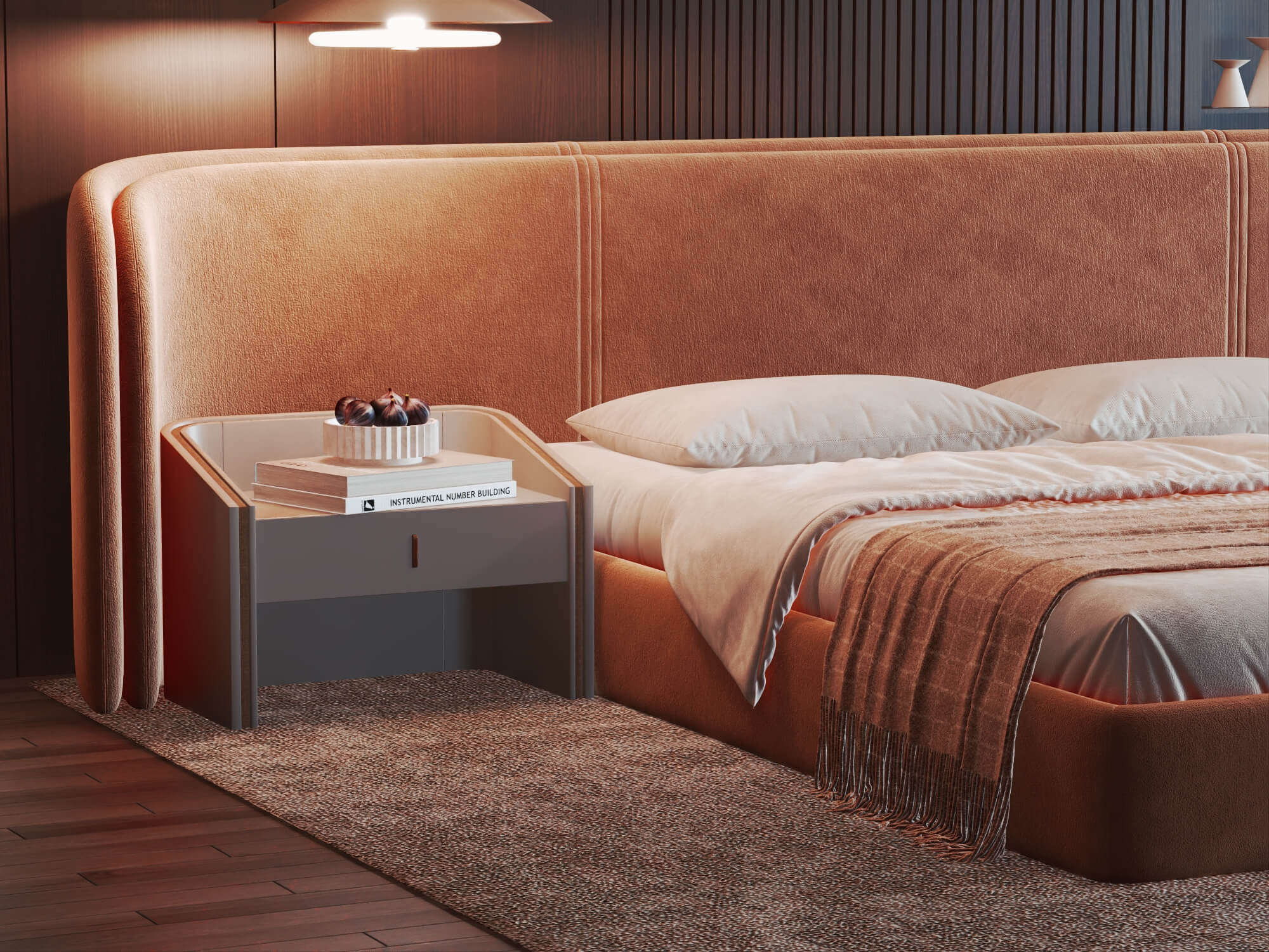 Modern Curved Upholstered Bed Bedroom Interior 3D Model 3D Model