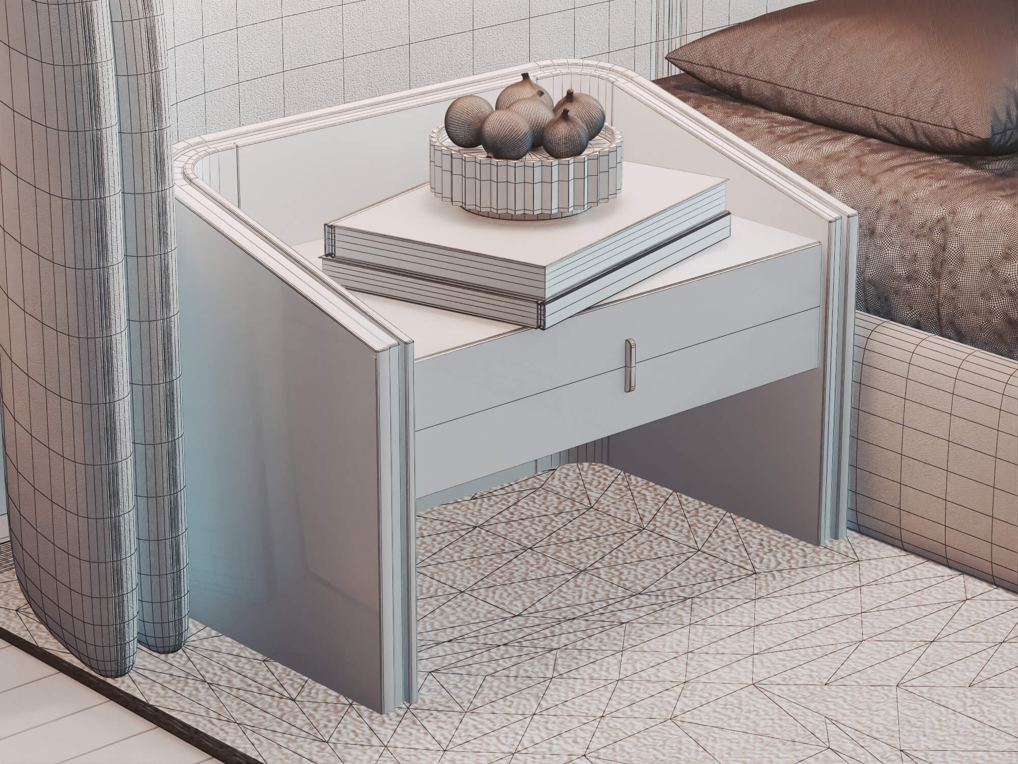 Modern Curved Upholstered Bed Bedroom Interior 3D Model 3D Model