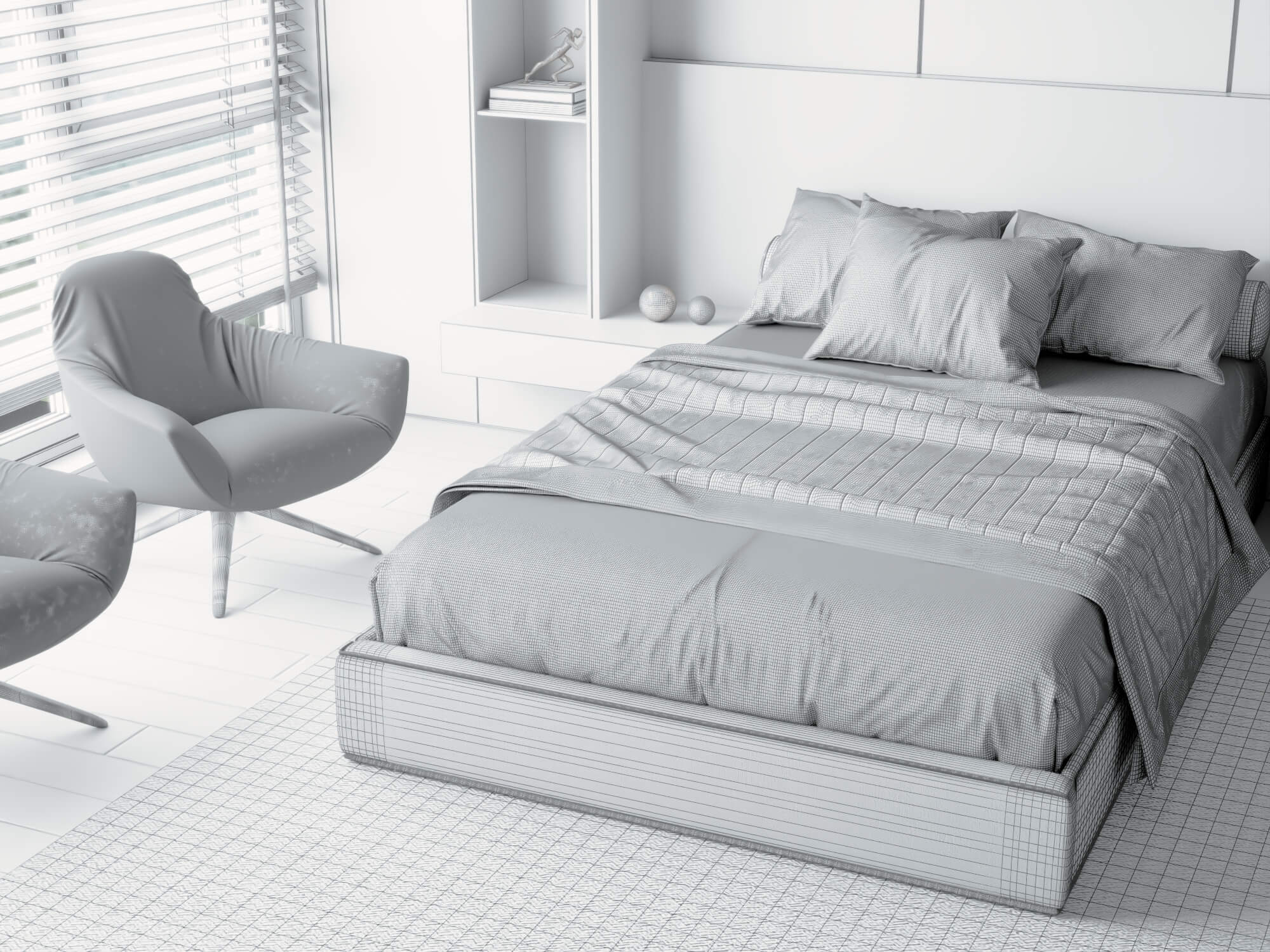 Modern Dark Style Twin Bedroom Interior Lowpoly 3d Scene 3D Model