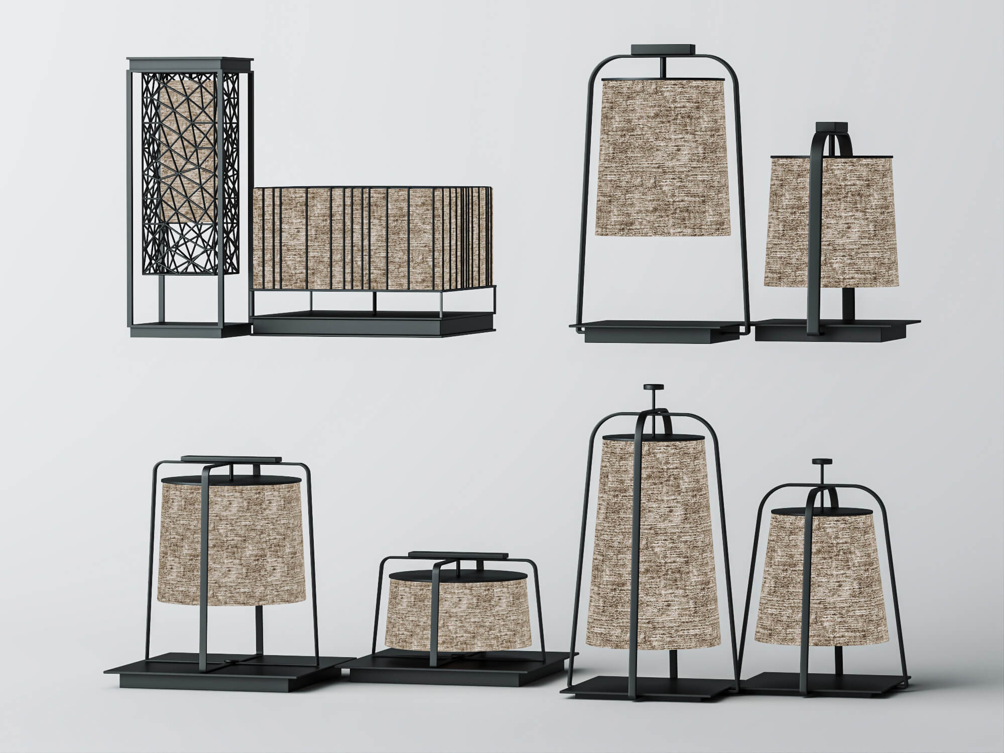 Modern Fabric Table Lamps Pack LowPoly 3D Model 3D Model