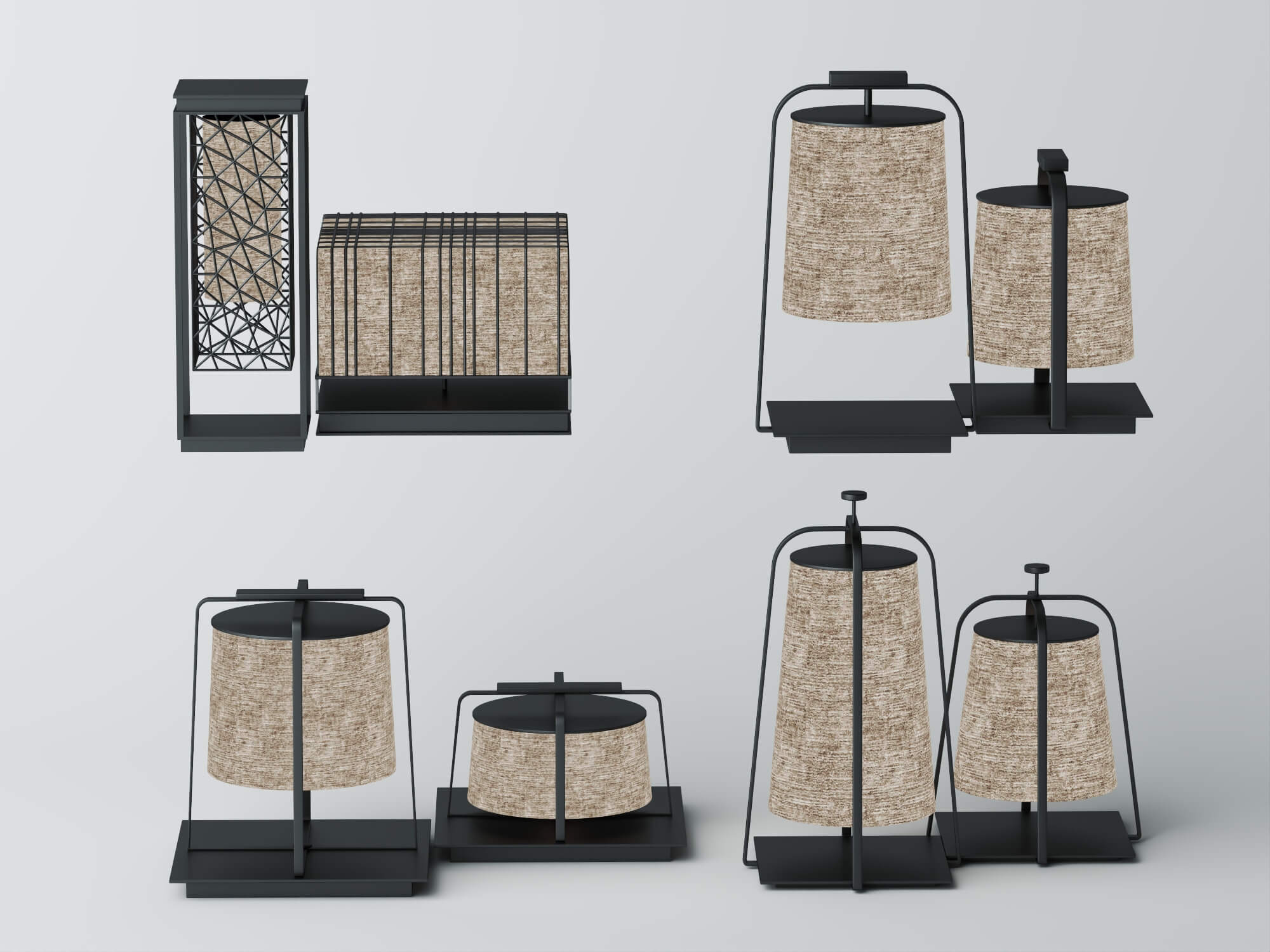 Modern Fabric Table Lamps Pack LowPoly 3D Model 3D Model