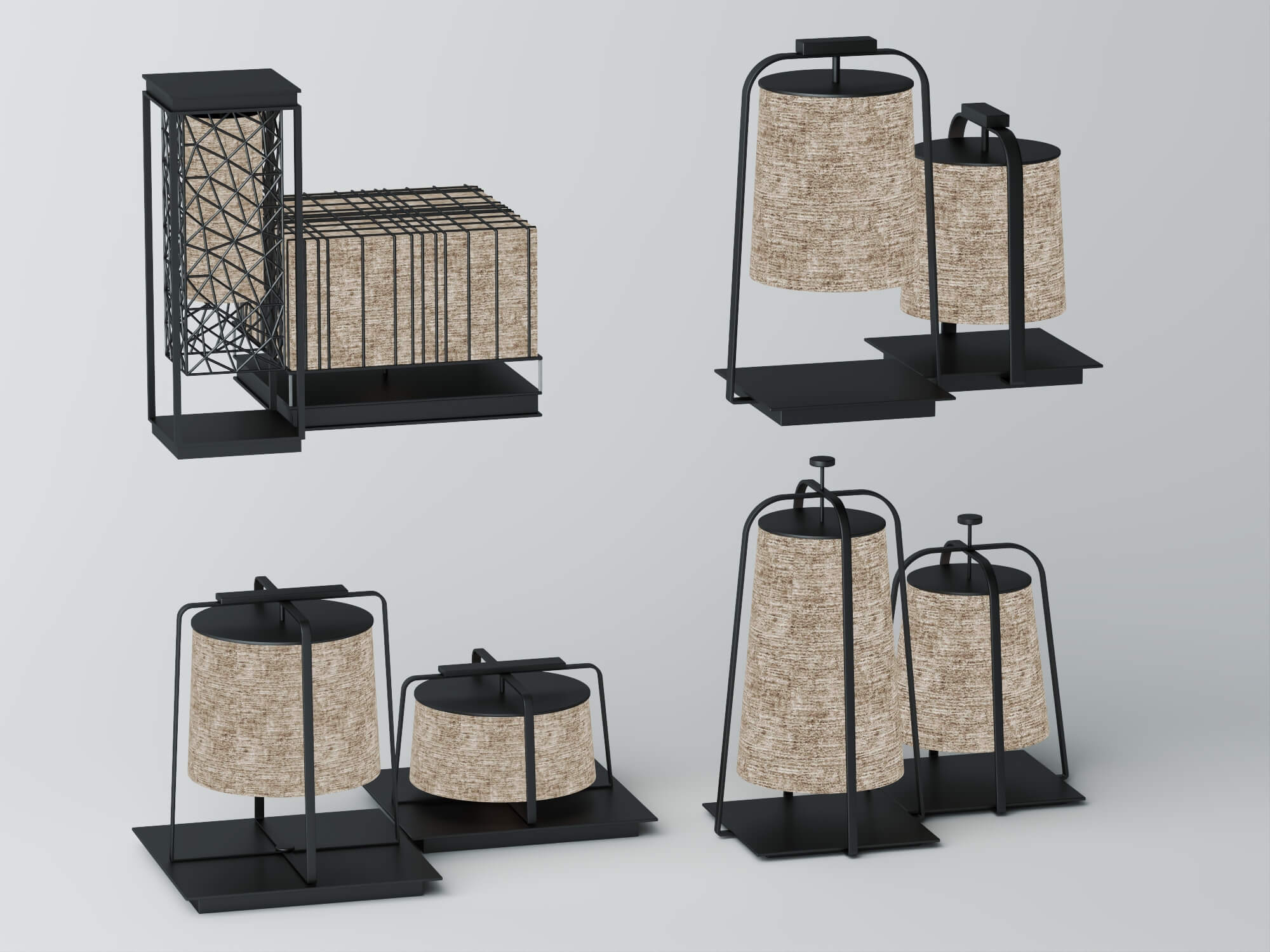 Modern Fabric Table Lamps Pack LowPoly 3D Model 3D Model
