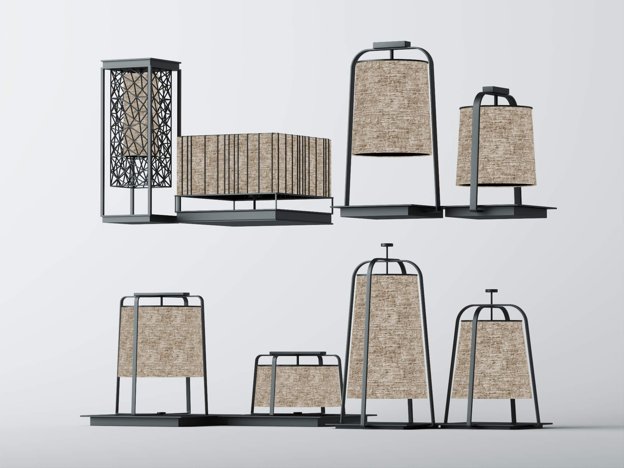 Modern Fabric Table Lamps Pack LowPoly 3D Model 3D Model