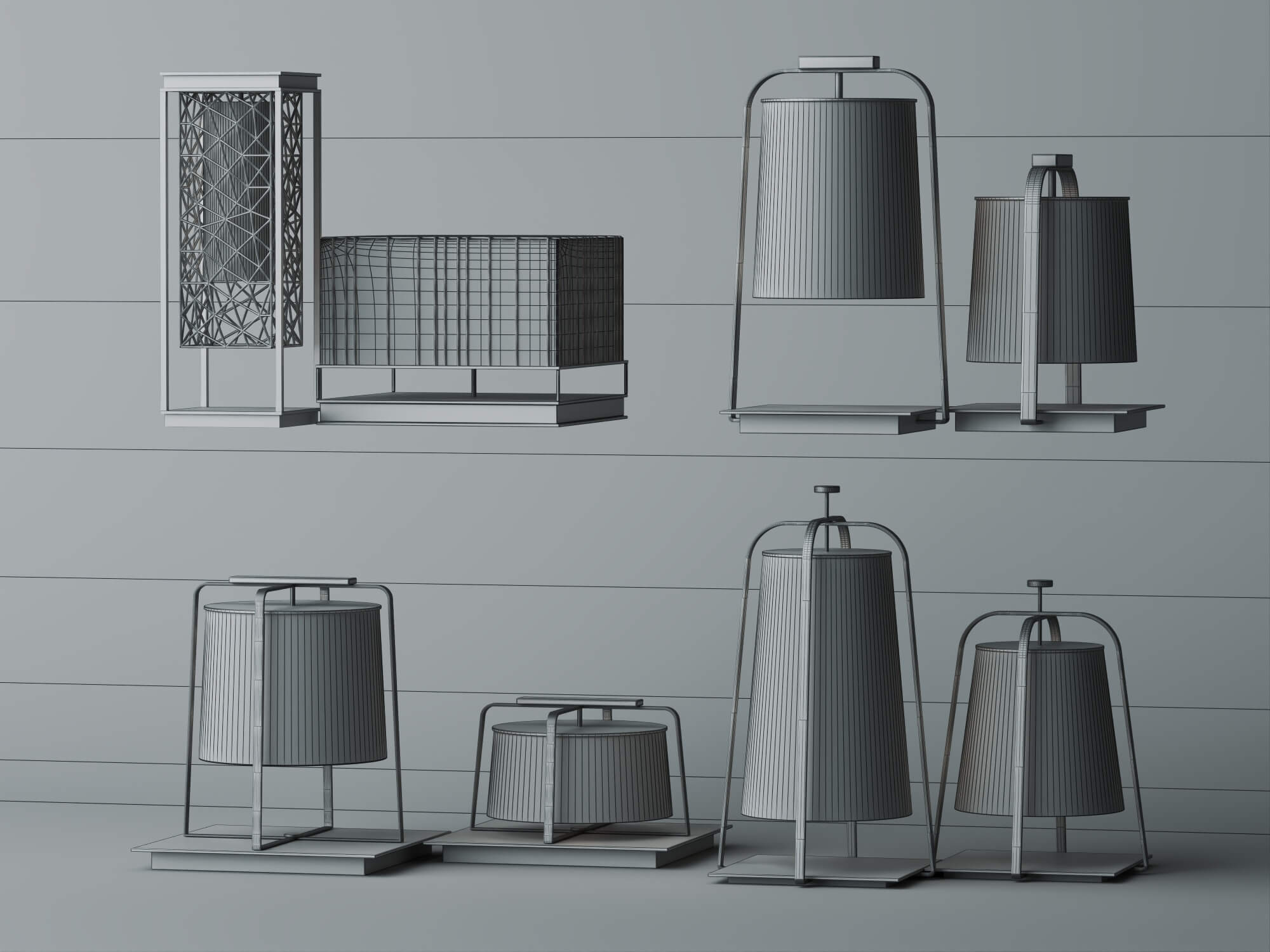 Modern Fabric Table Lamps Pack LowPoly 3D Model 3D Model