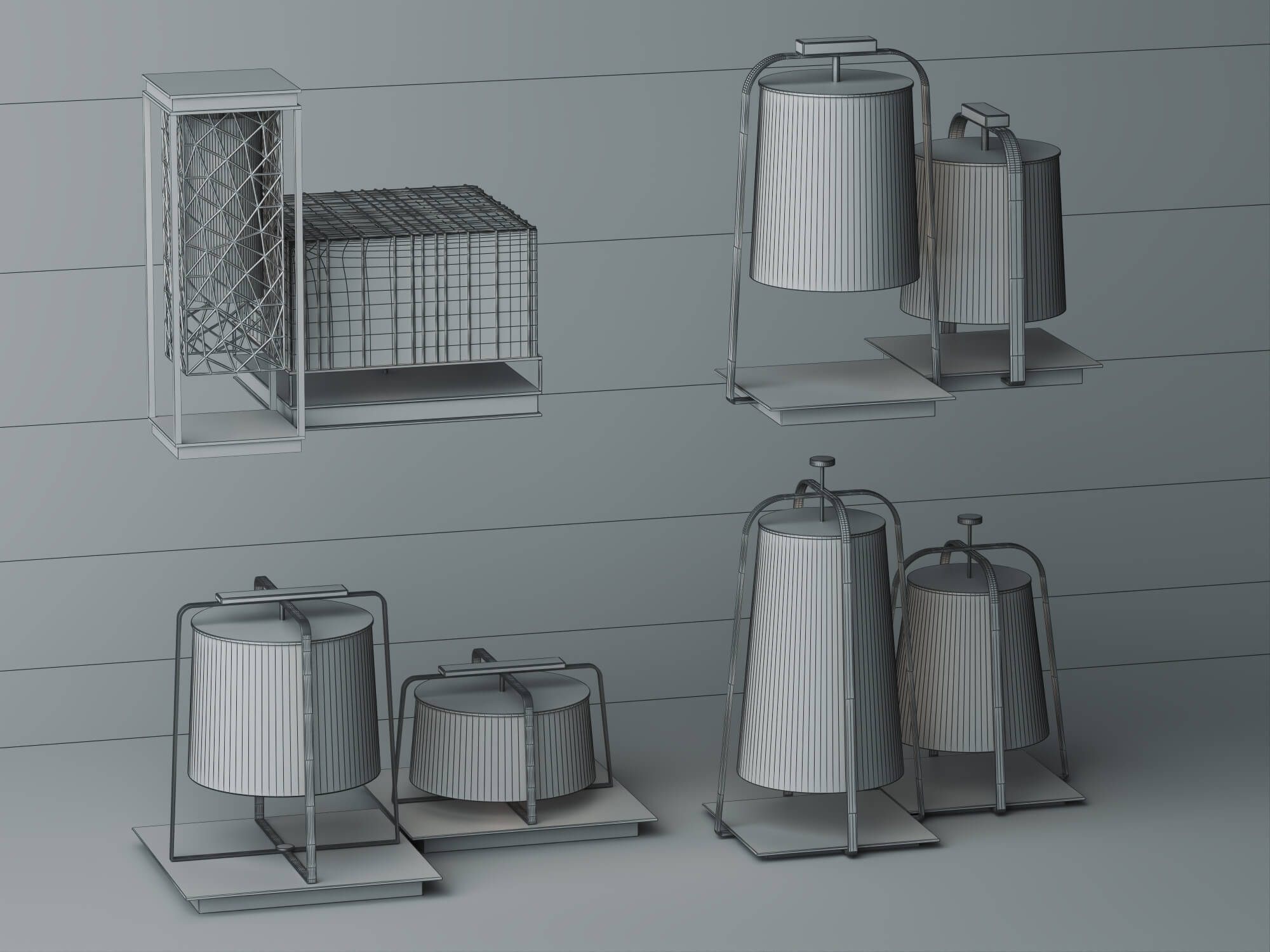 Modern Fabric Table Lamps Pack LowPoly 3D Model 3D Model