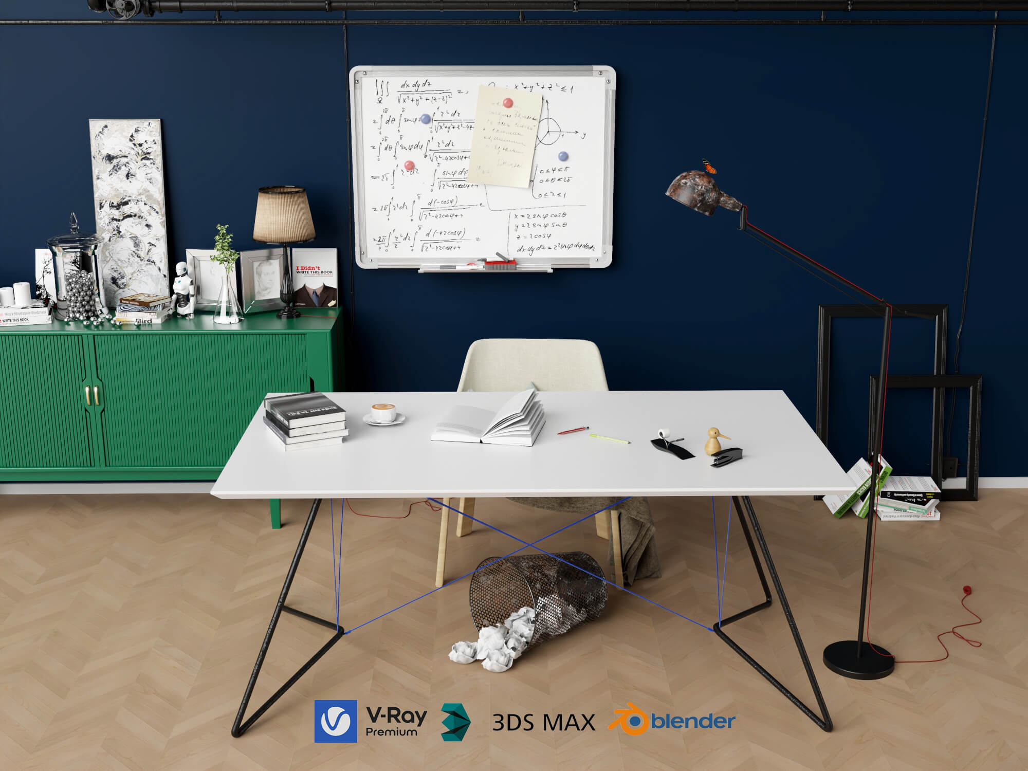 Modern Home Office Workspace Scene 3D Model
