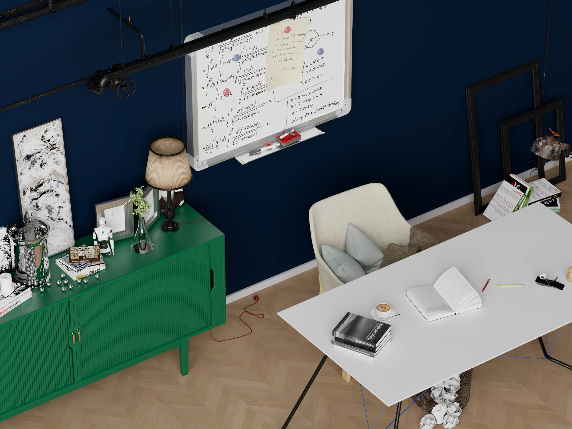 Modern Home Office Workspace Scene 3D Model