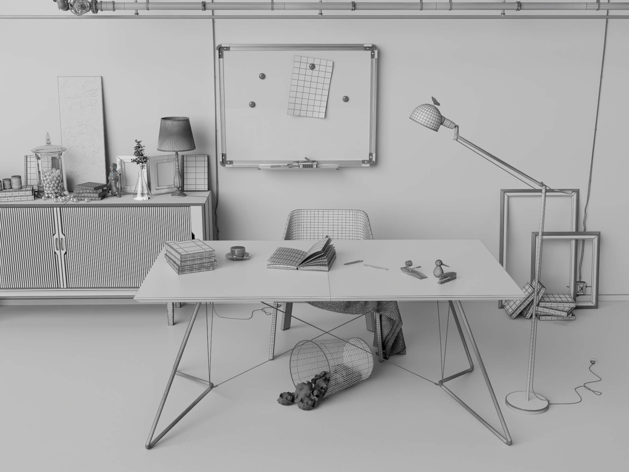 Modern Home Office Workspace Scene 3D Model