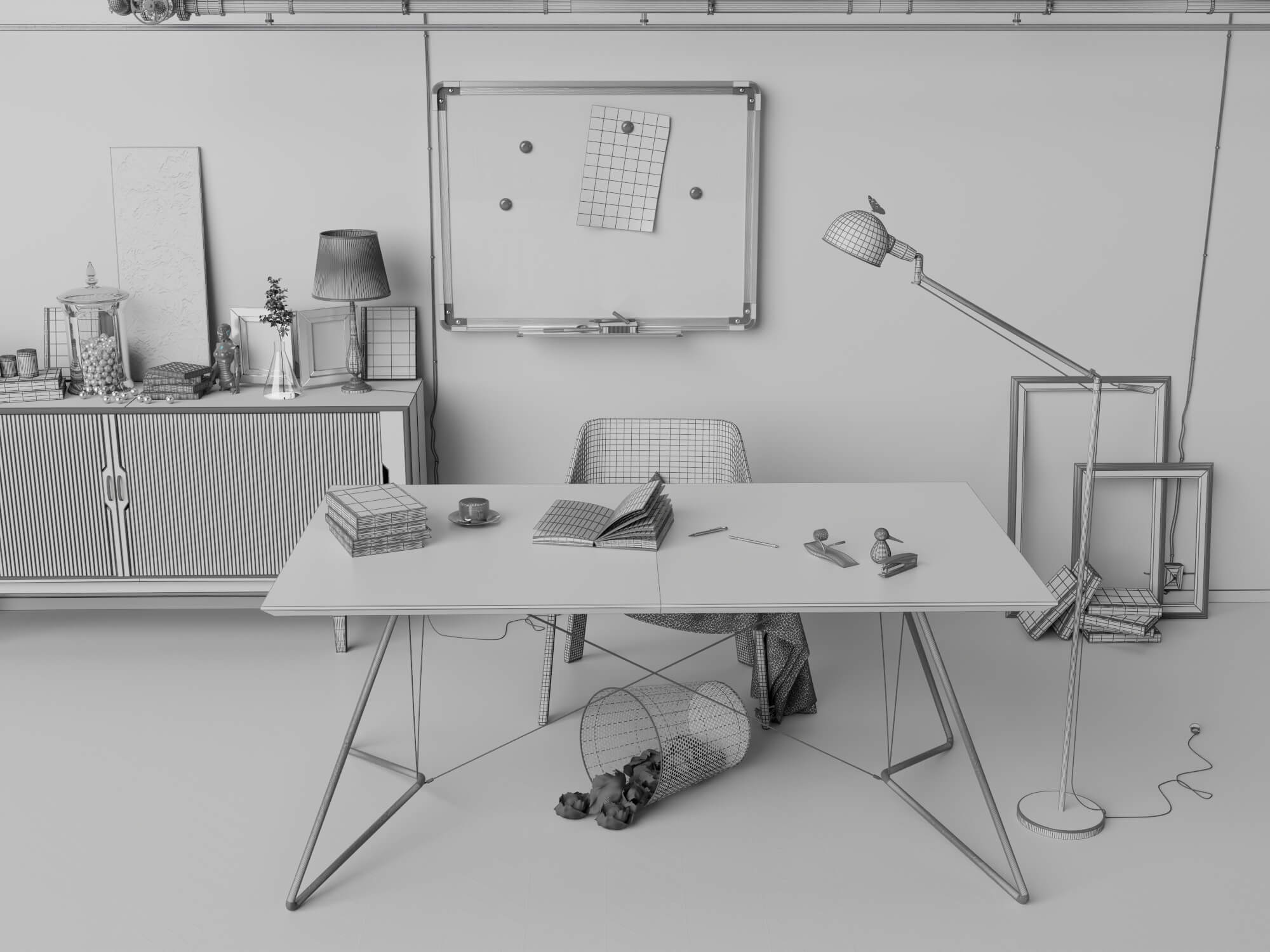 Modern Home Office Workspace Scene 3D Model