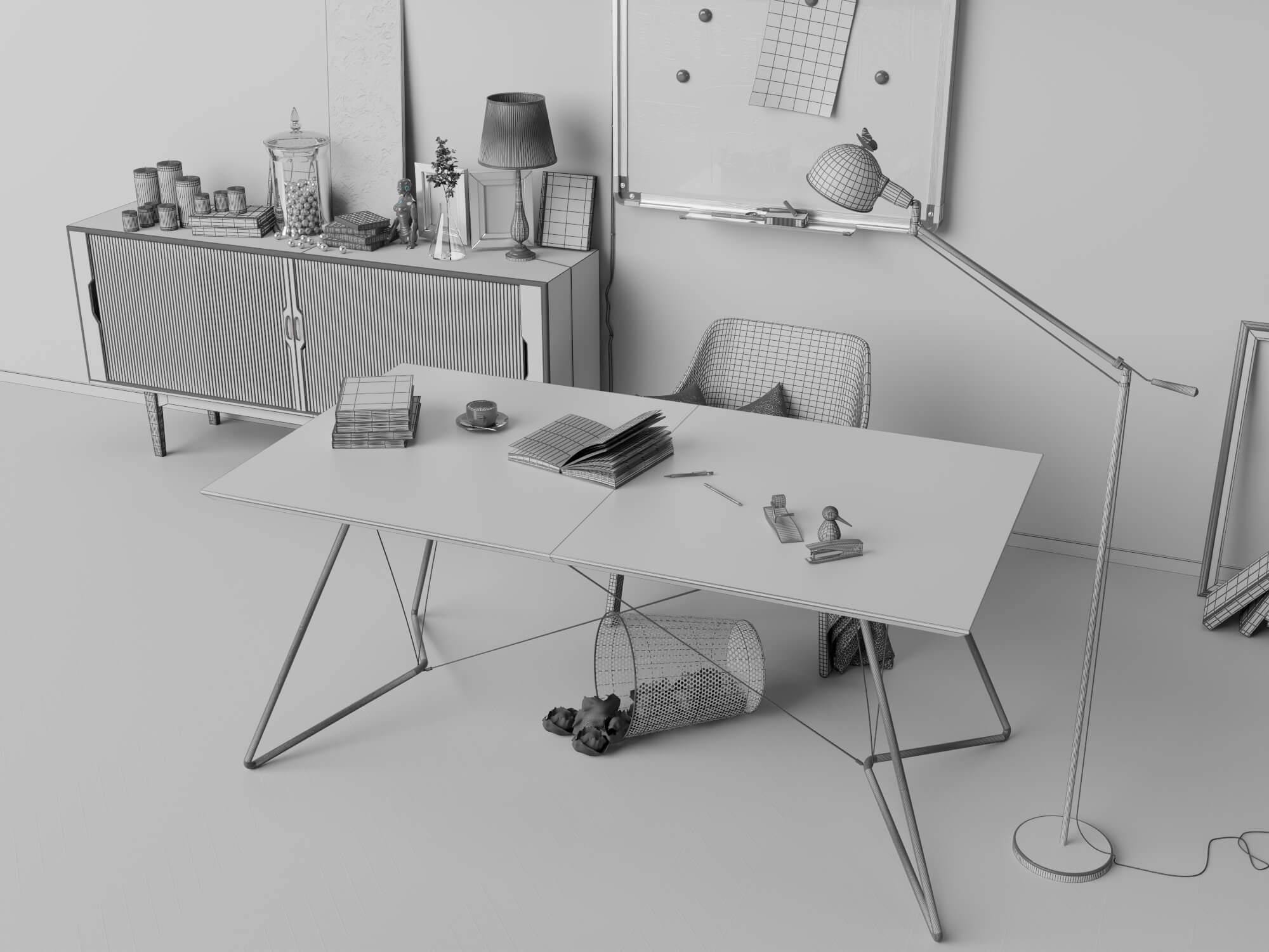 Modern Home Office Workspace Scene 3D Model