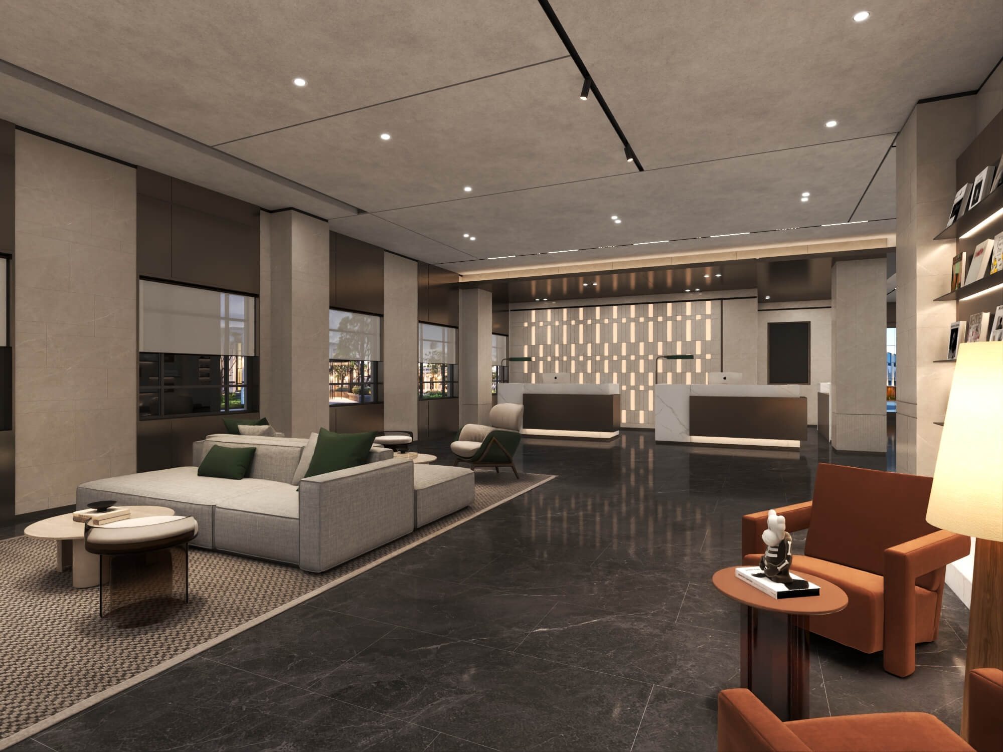 Modern Hotel Lobby Reception Interior Lowpoly 3D Scene 3D Model