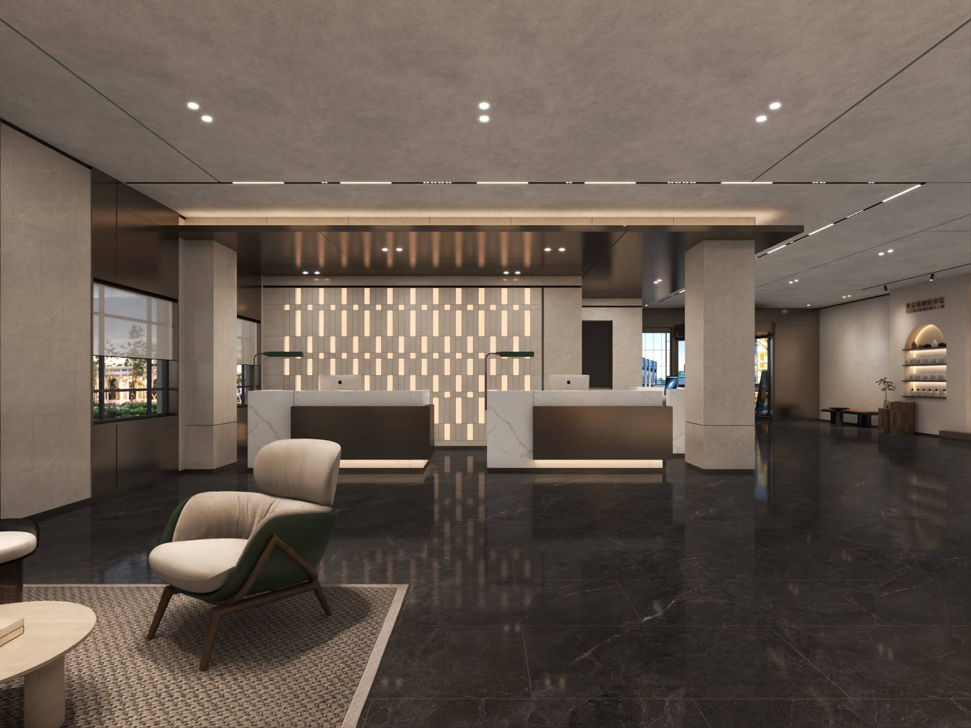 Modern Hotel Lobby Reception Interior Lowpoly 3D Scene 3D Model