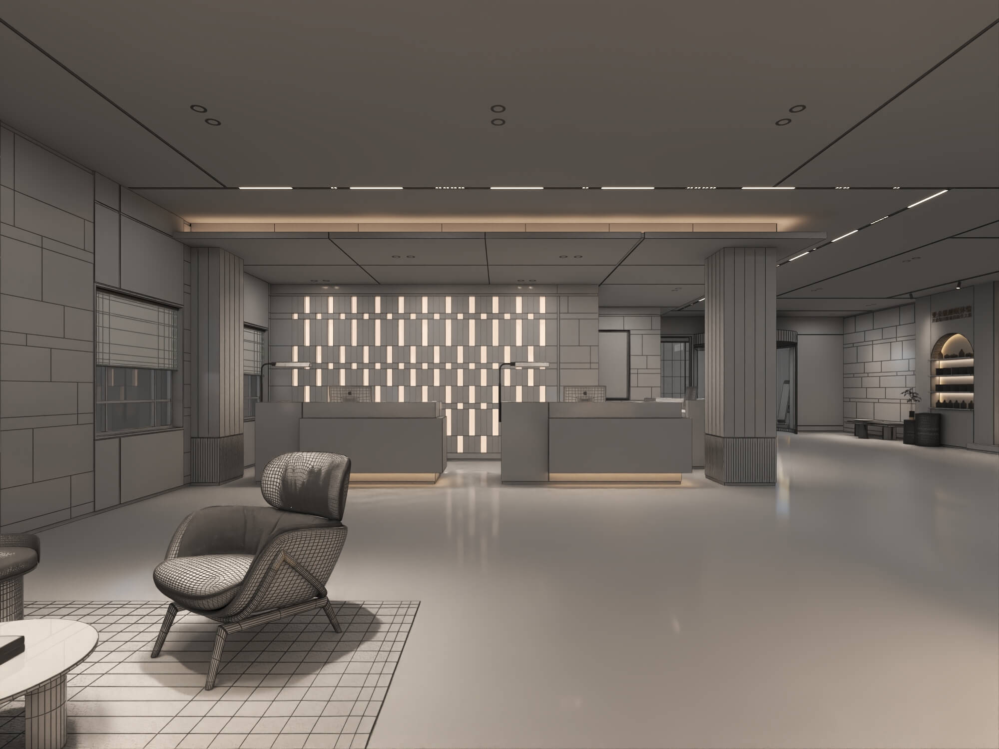 Modern Hotel Lobby Reception Interior Lowpoly 3D Scene 3D Model