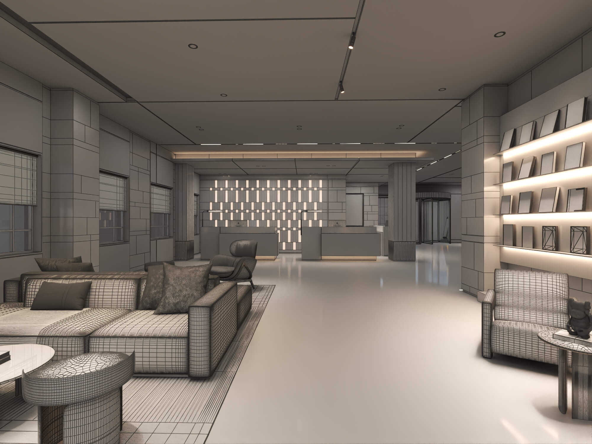 Modern Hotel Lobby Reception Interior Lowpoly 3D Scene 3D Model
