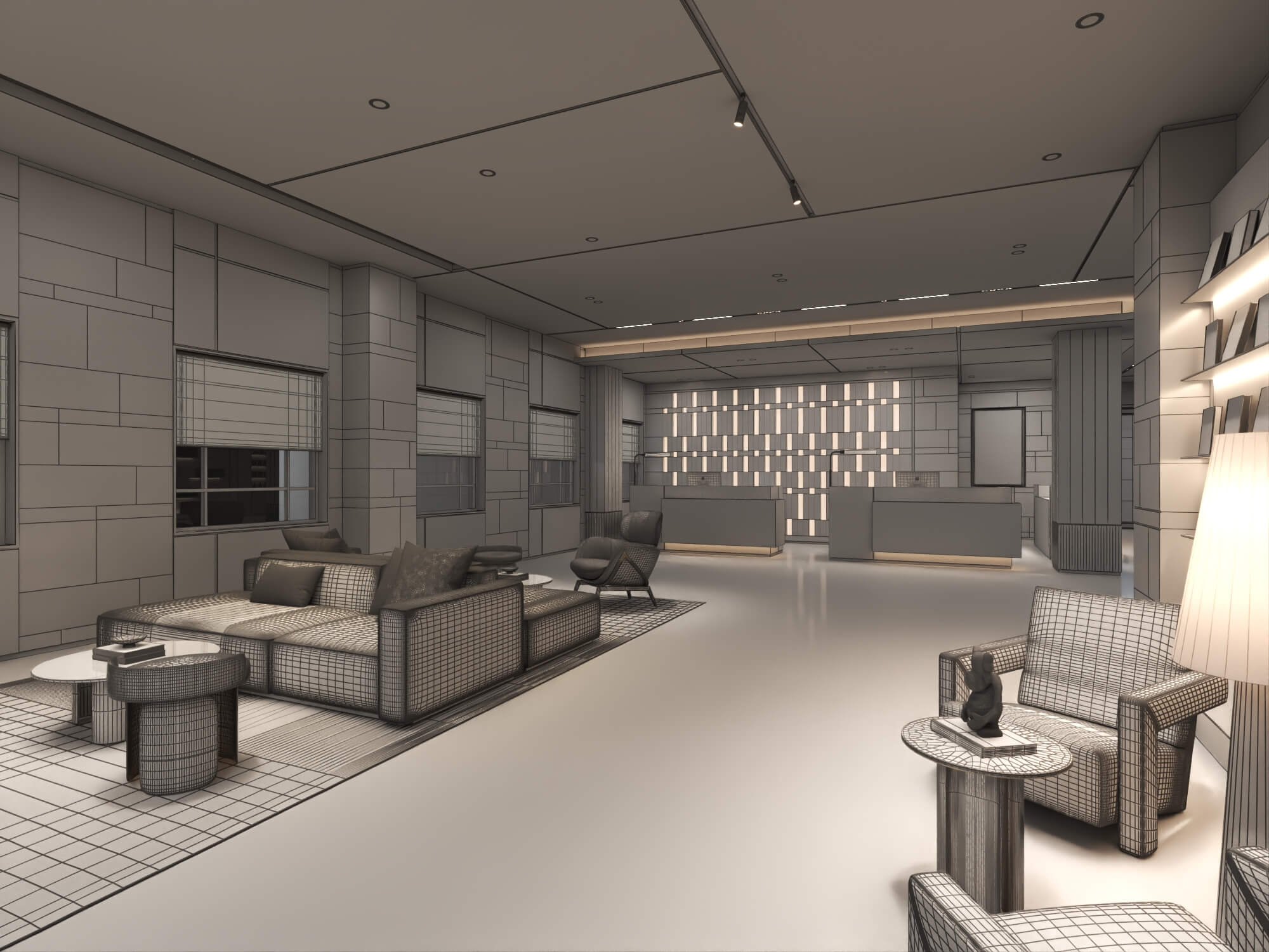 Modern Hotel Lobby Reception Interior Lowpoly 3D Scene 3D Model