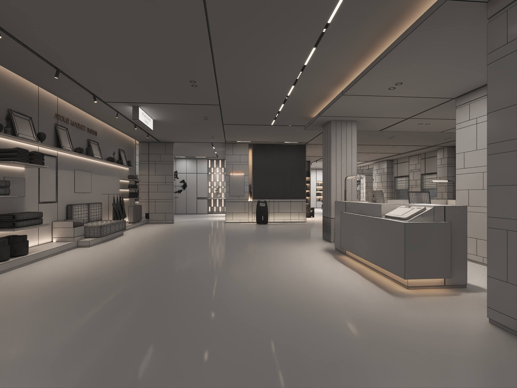 Modern Hotel Lobby Reception Interior Lowpoly 3D Scene 3D Model