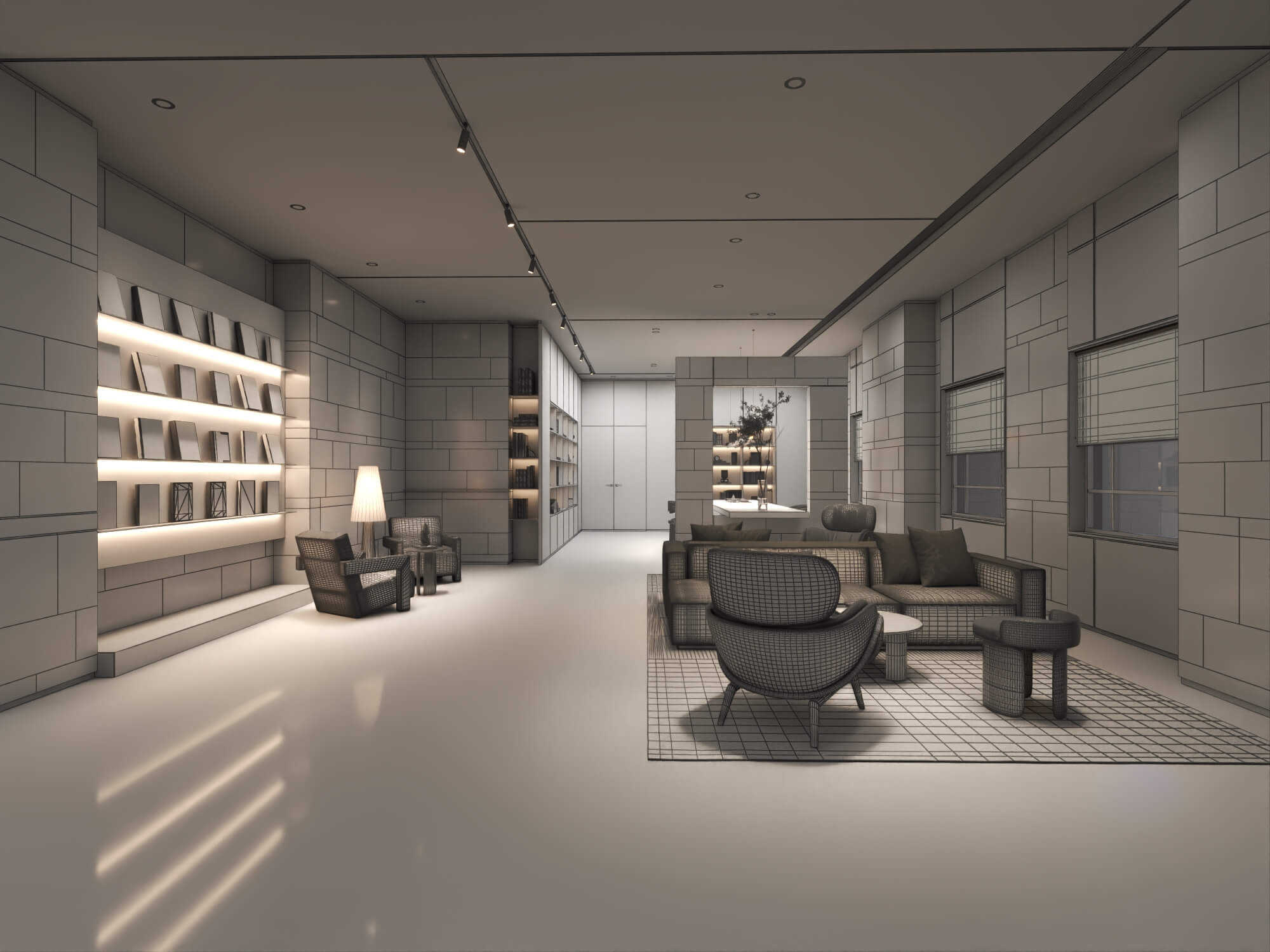Modern Hotel Lobby Reception Interior Lowpoly 3D Scene 3D Model