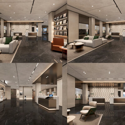 Modern Hotel Lobby Reception Interior Lowpoly 3D Scene