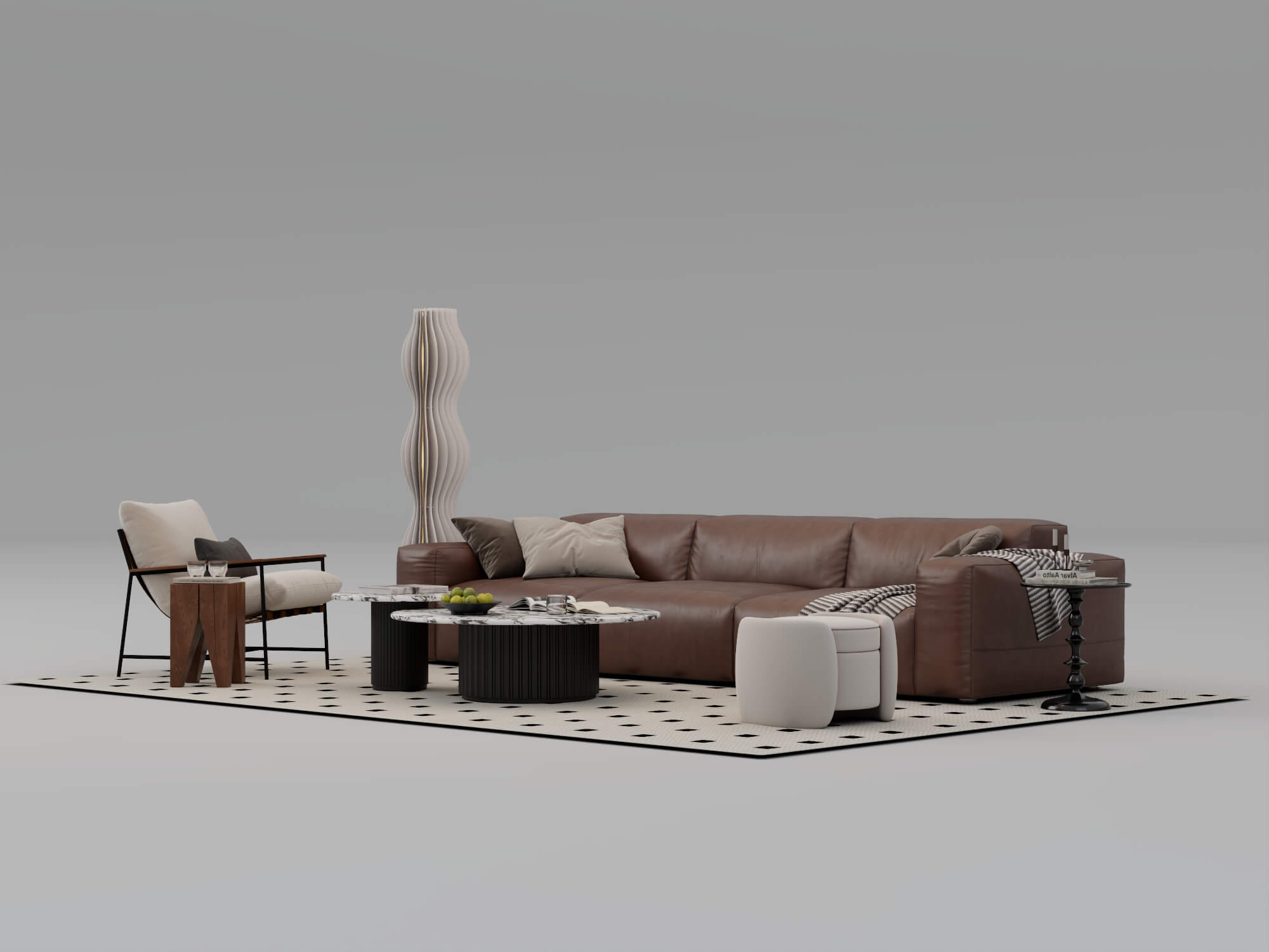Modern Living Room Furniture Set 3D Model 3D Model