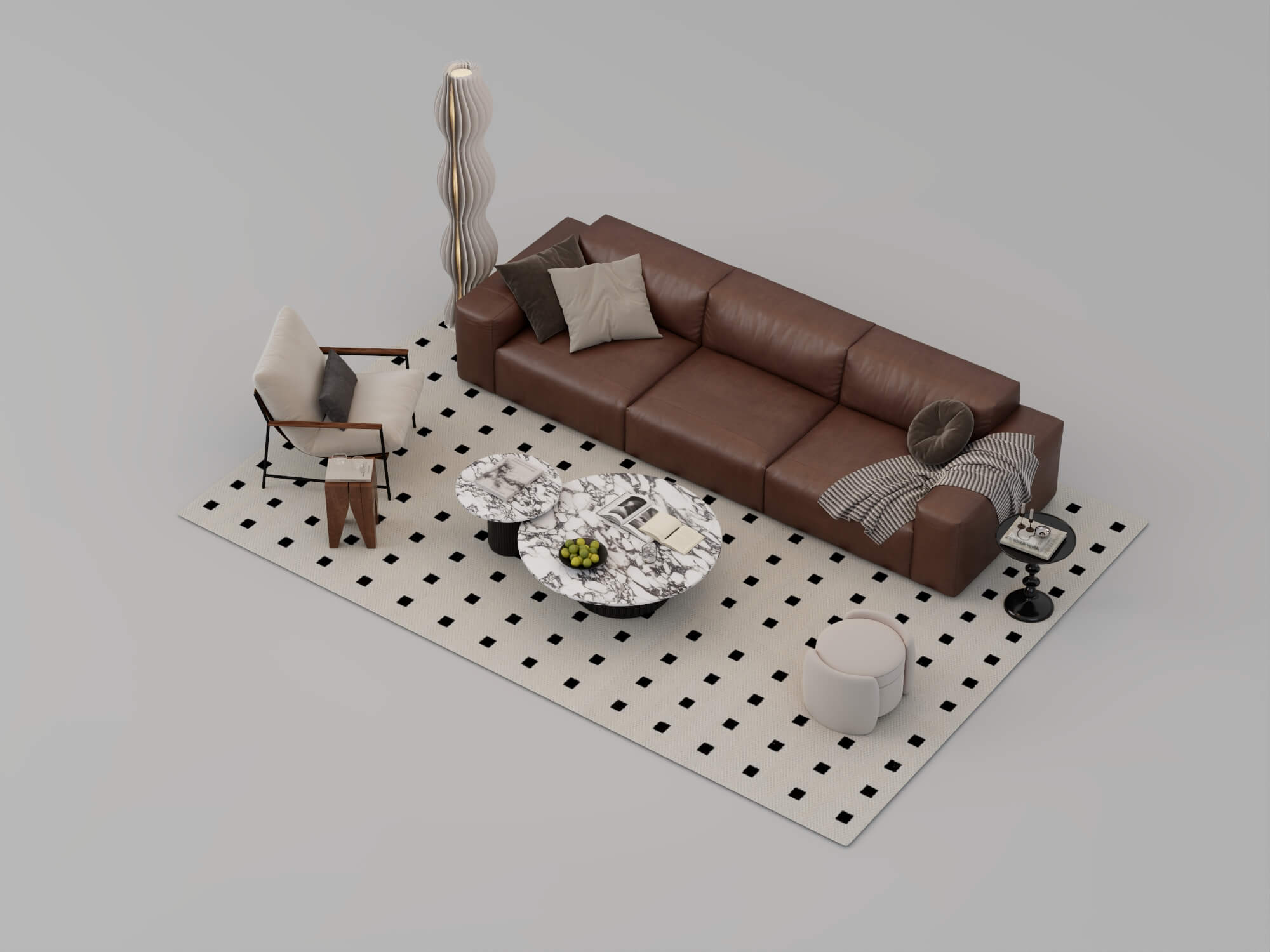 Modern Living Room Furniture Set 3D Model 3D Model