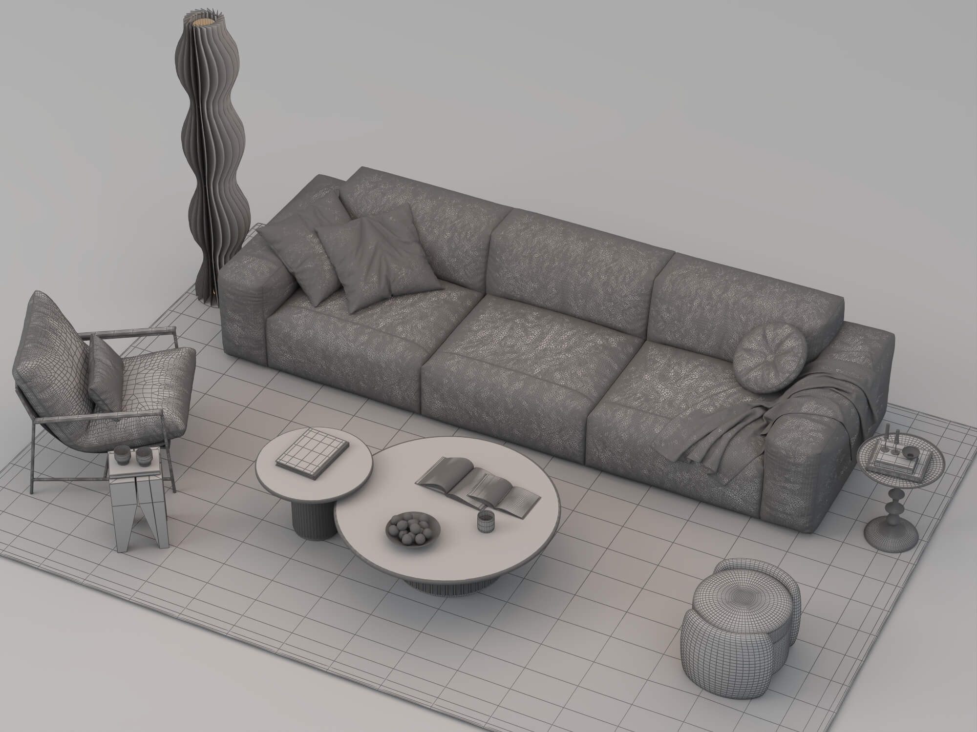 Modern Living Room Furniture Set 3D Model 3D Model