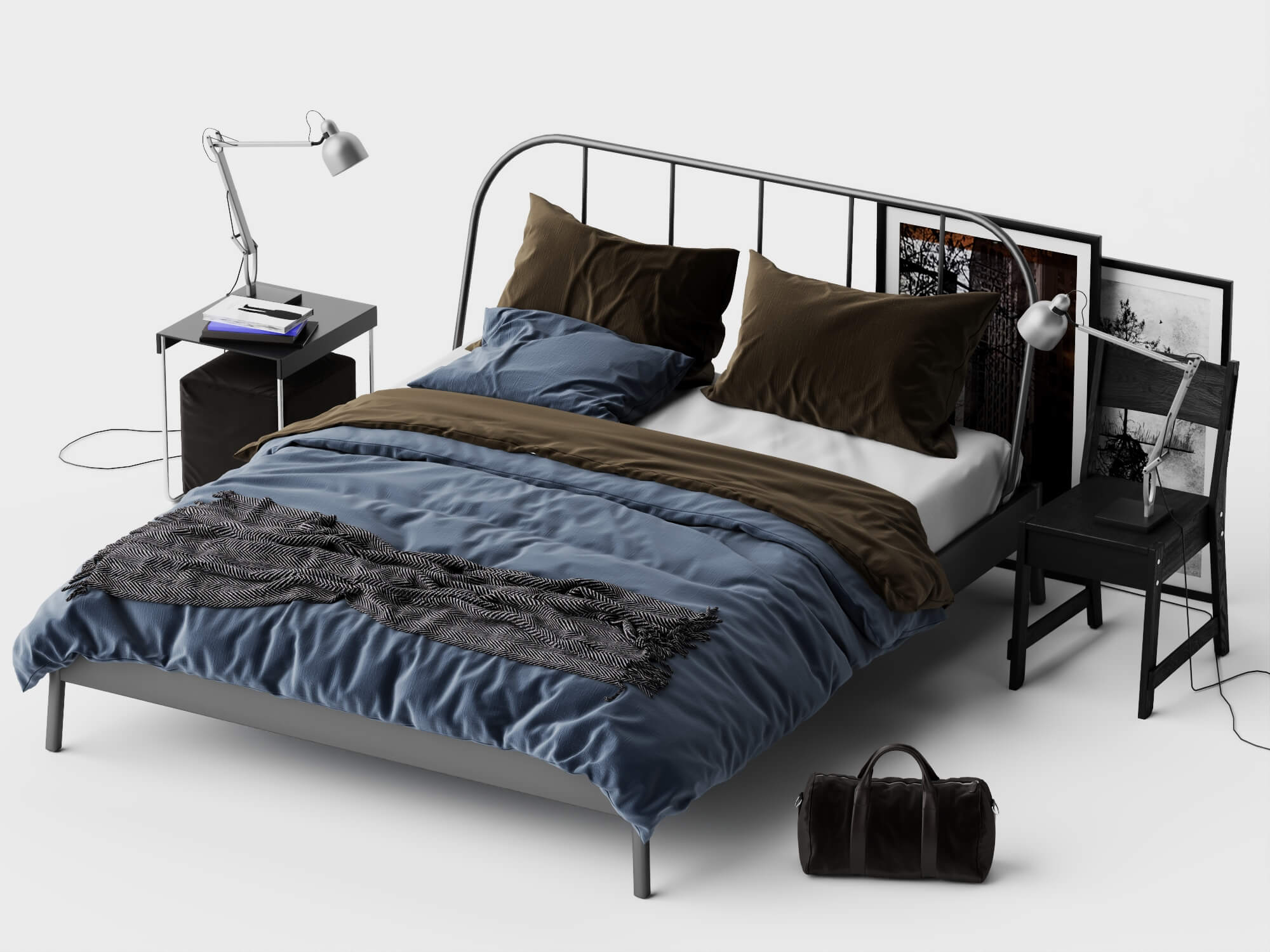 Modern Metal Bed Bedroom Set 3D Model 3D Model