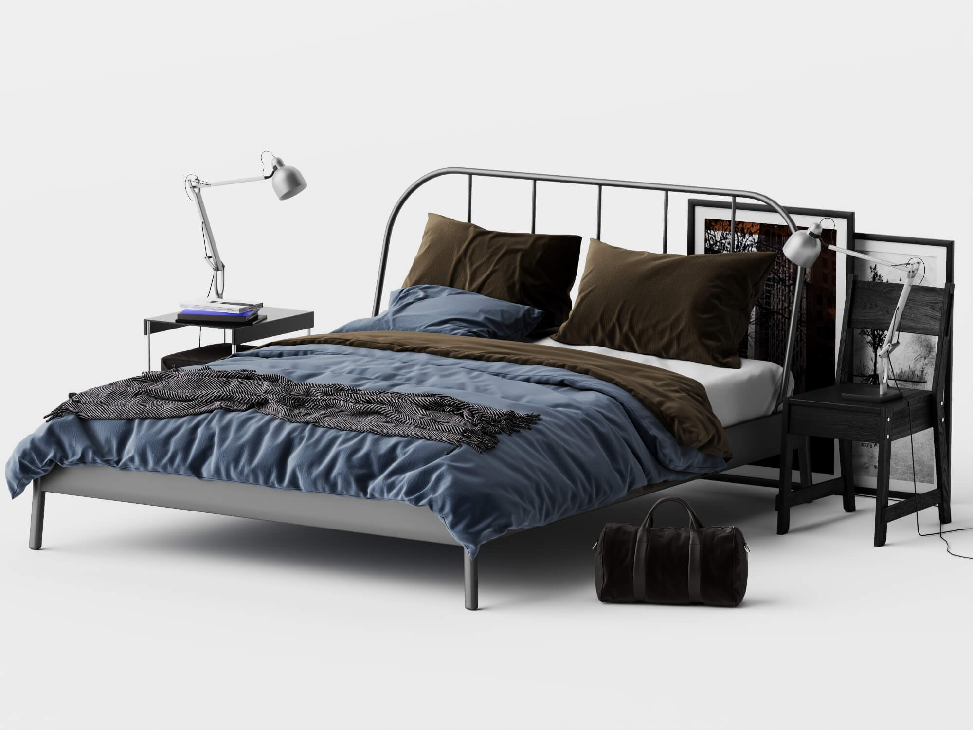 Modern Metal Bed Bedroom Set 3D Model 3D Model