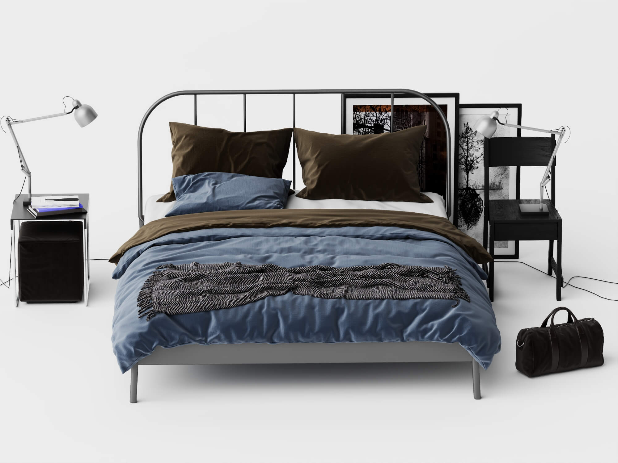 Modern Metal Bed Bedroom Set 3D Model 3D Model