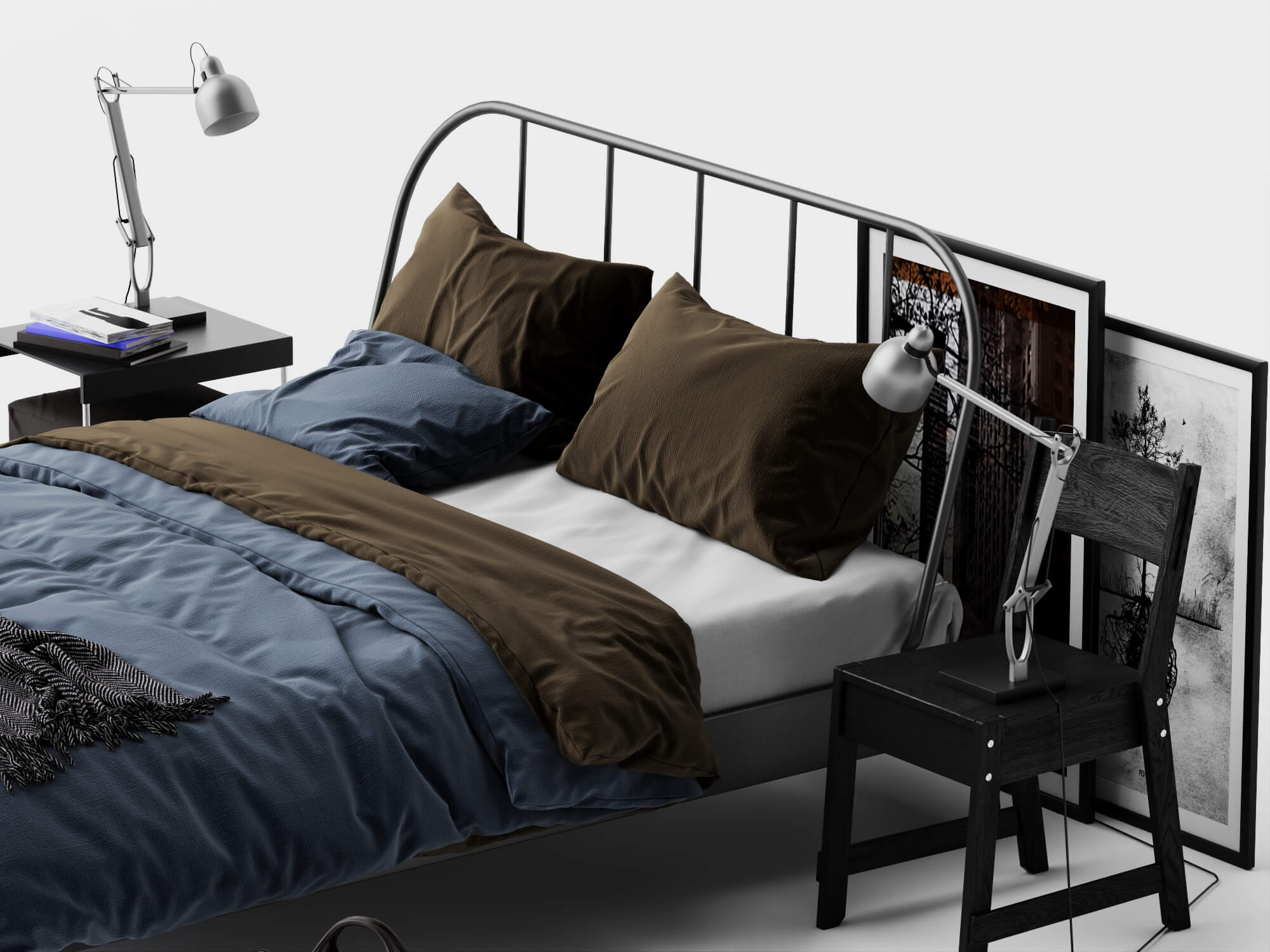 Modern Metal Bed Bedroom Set 3D Model 3D Model