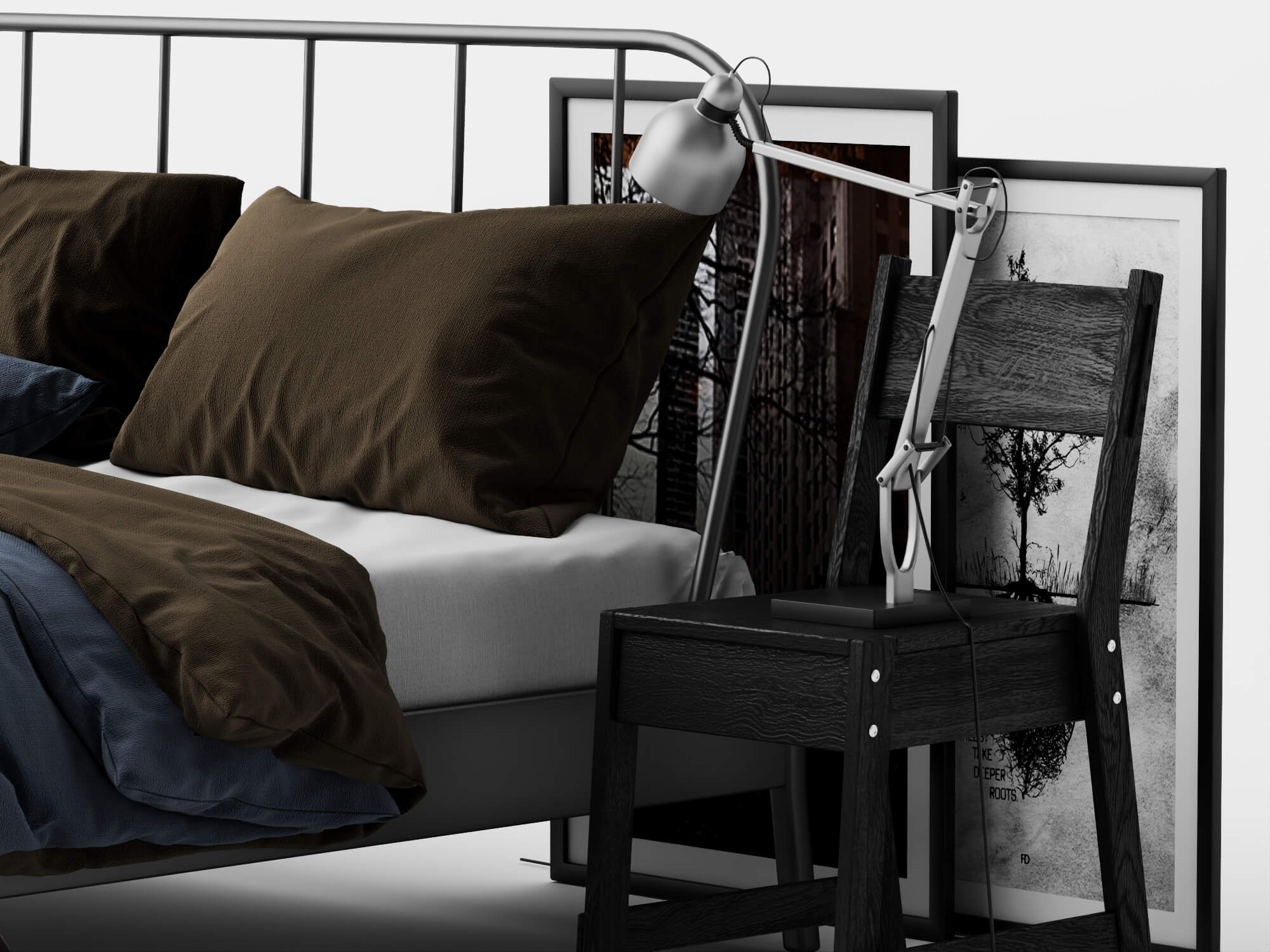 Modern Metal Bed Bedroom Set 3D Model 3D Model