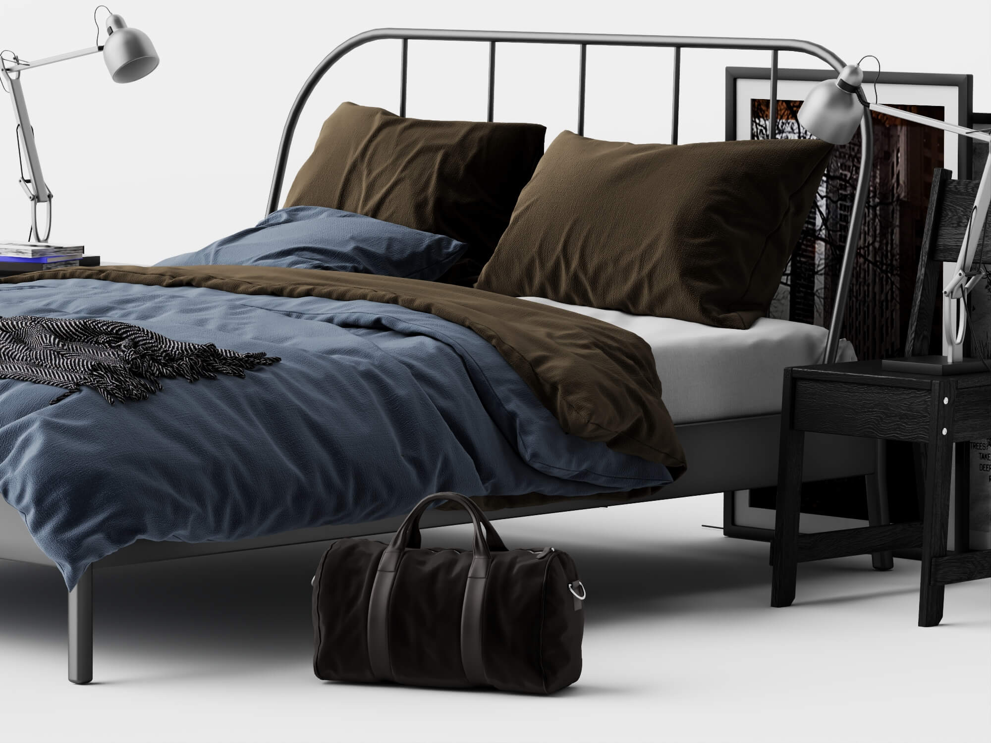Modern Metal Bed Bedroom Set 3D Model 3D Model