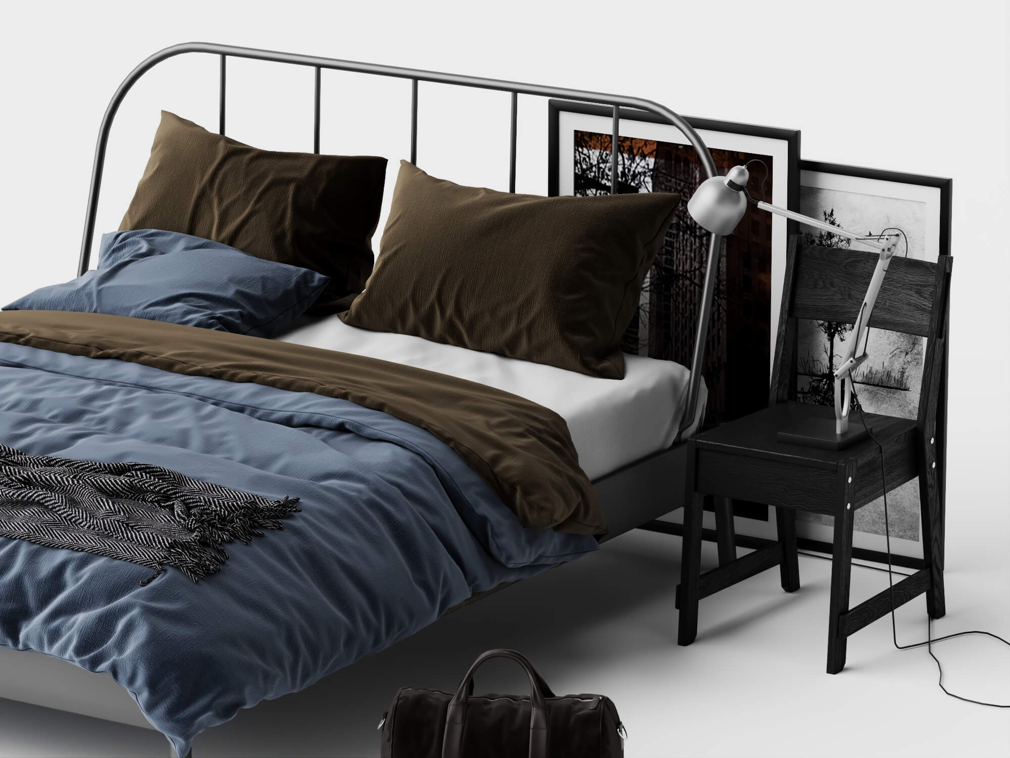 Modern Metal Bed Bedroom Set 3D Model 3D Model
