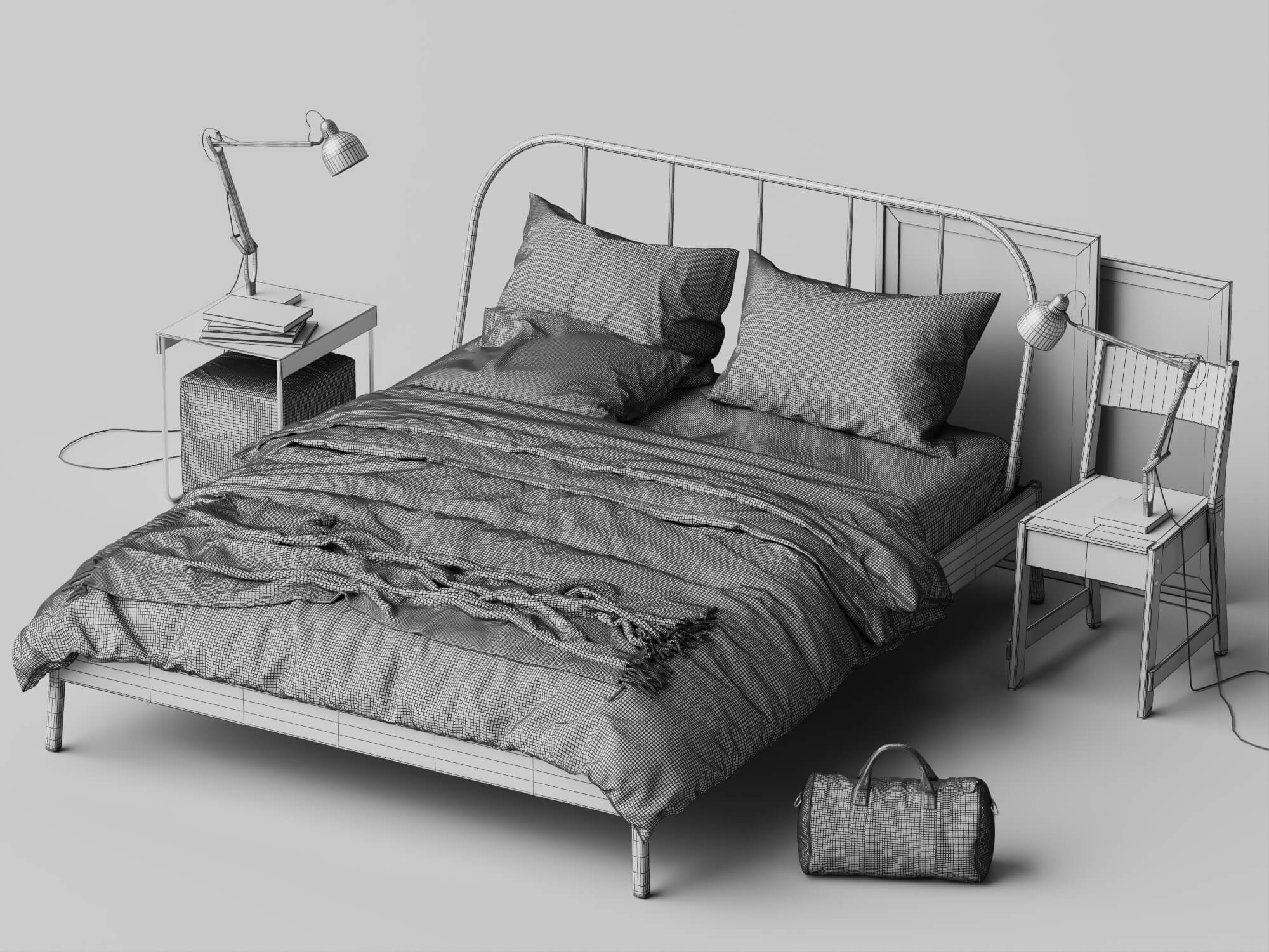 Modern Metal Bed Bedroom Set 3D Model 3D Model