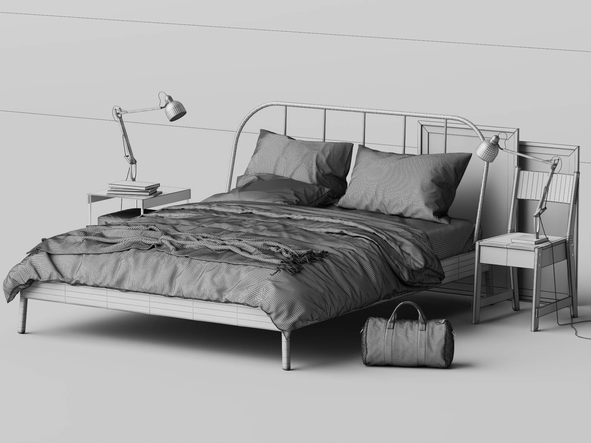 Modern Metal Bed Bedroom Set 3D Model 3D Model