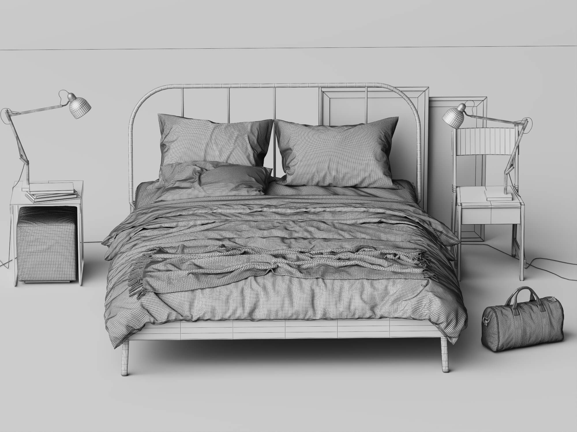 Modern Metal Bed Bedroom Set 3D Model 3D Model