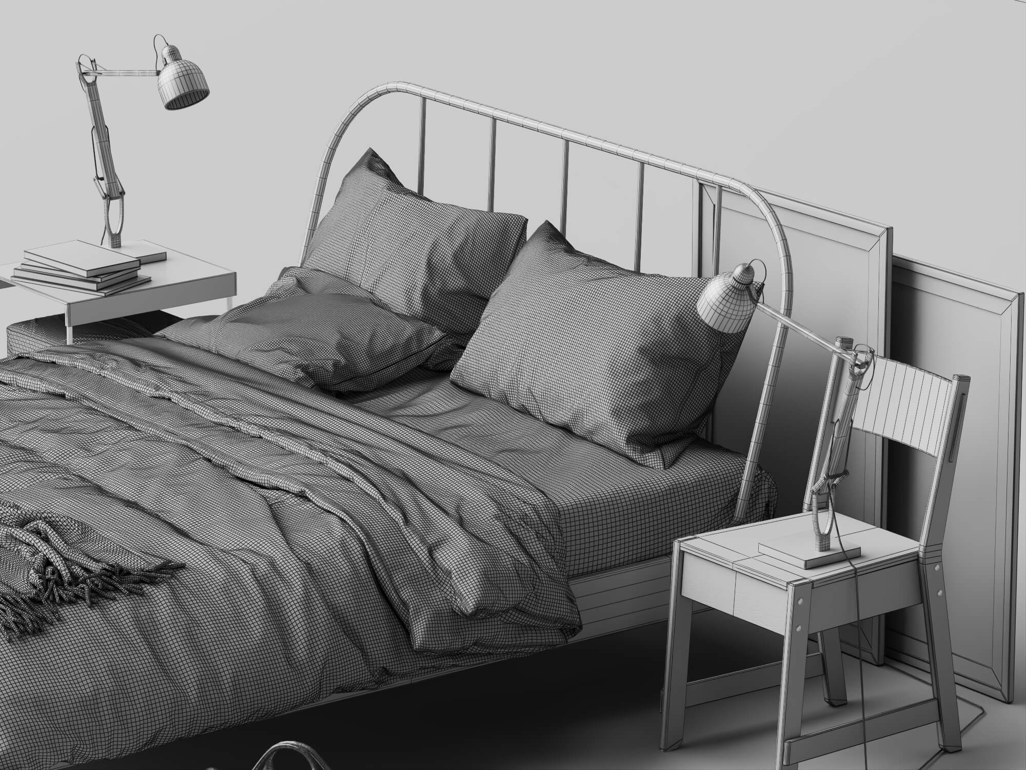 Modern Metal Bed Bedroom Set 3D Model 3D Model