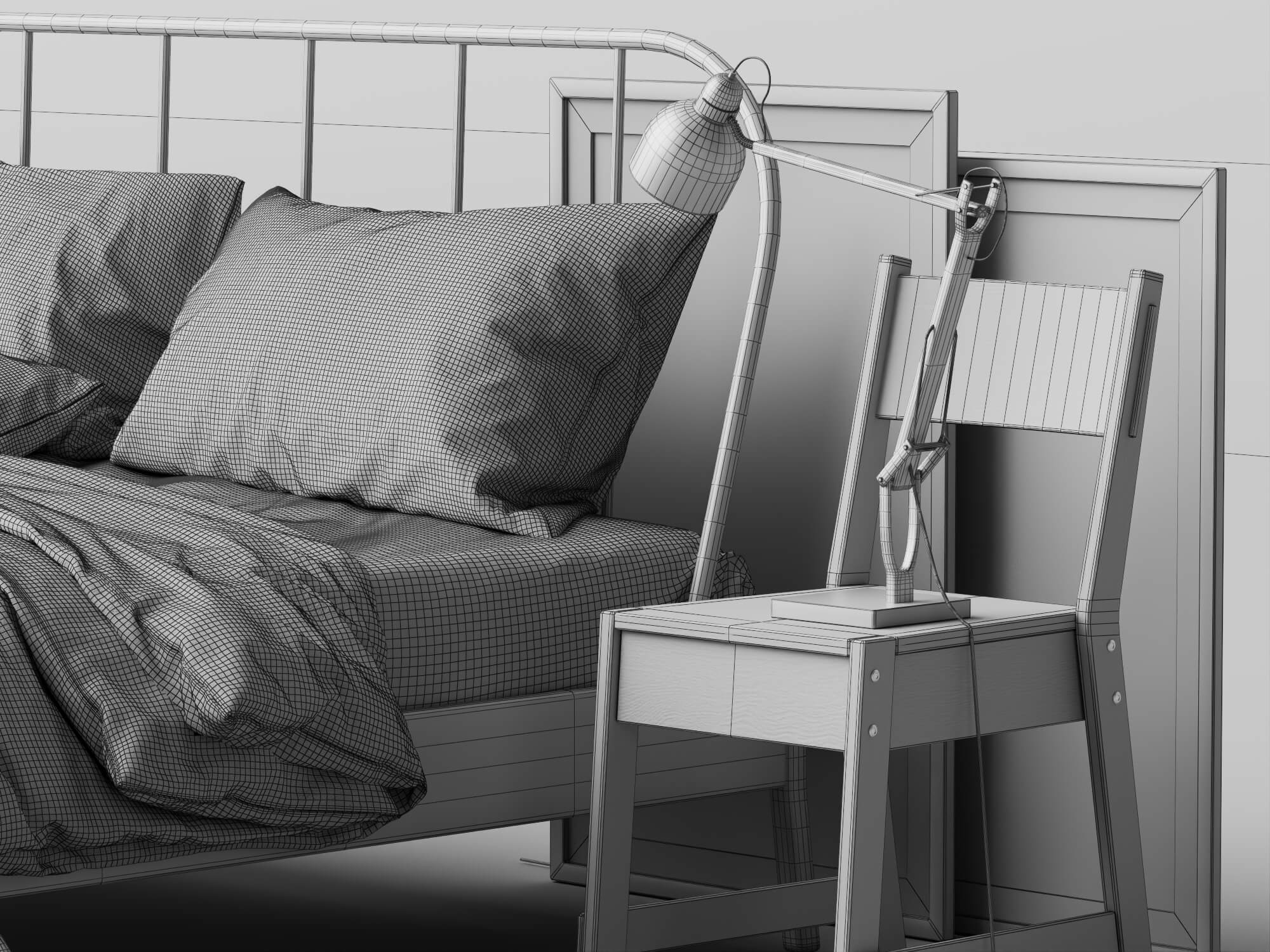Modern Metal Bed Bedroom Set 3D Model 3D Model