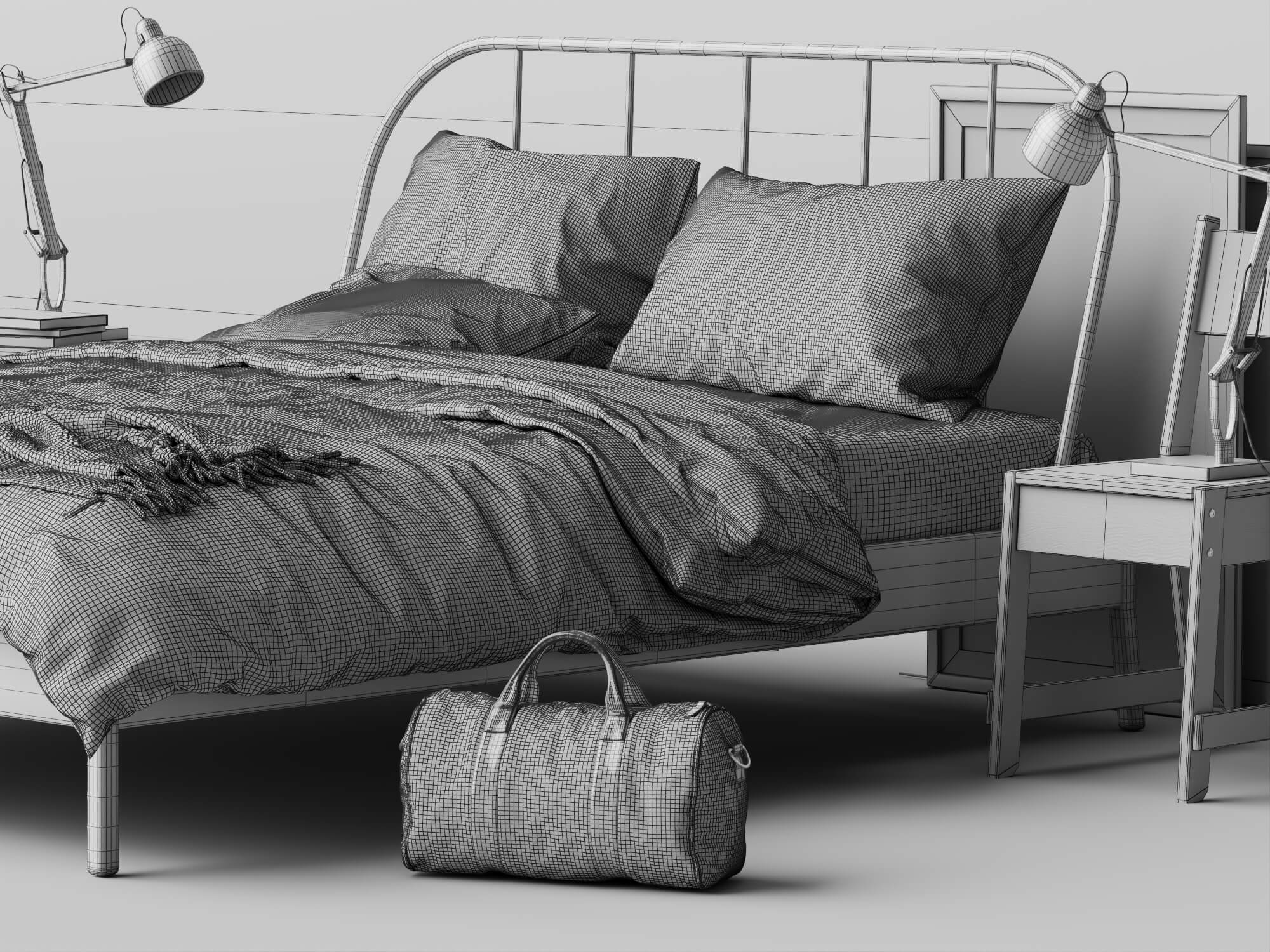 Modern Metal Bed Bedroom Set 3D Model 3D Model