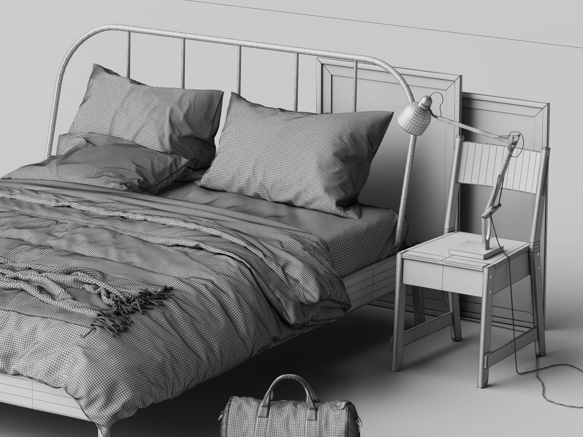 Modern Metal Bed Bedroom Set 3D Model 3D Model