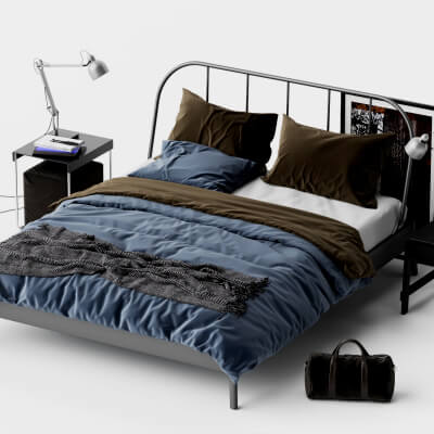 Modern Metal Bed Bedroom Set 3D Model