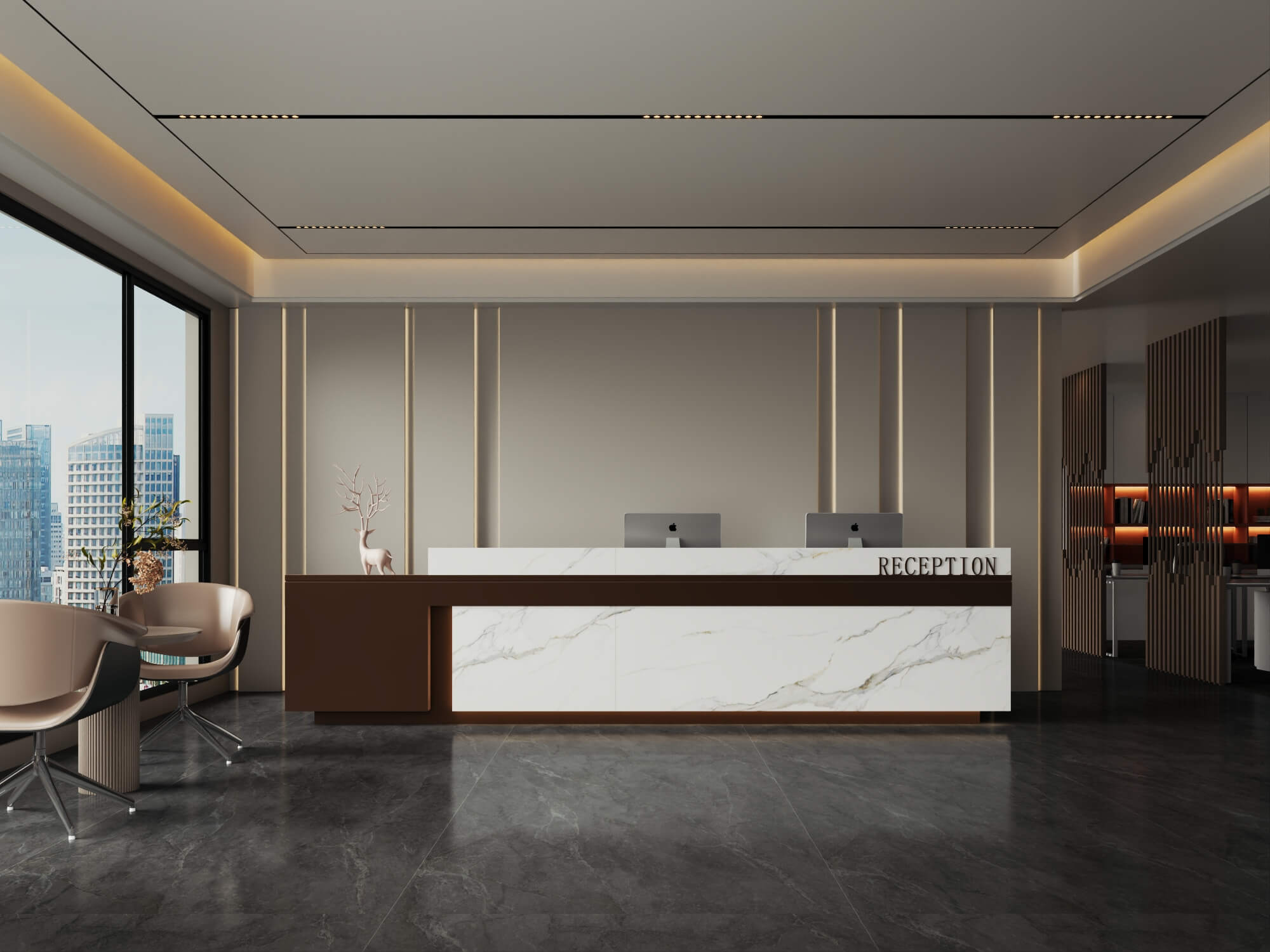 Modern Office Reception Interior Scene 3D Model