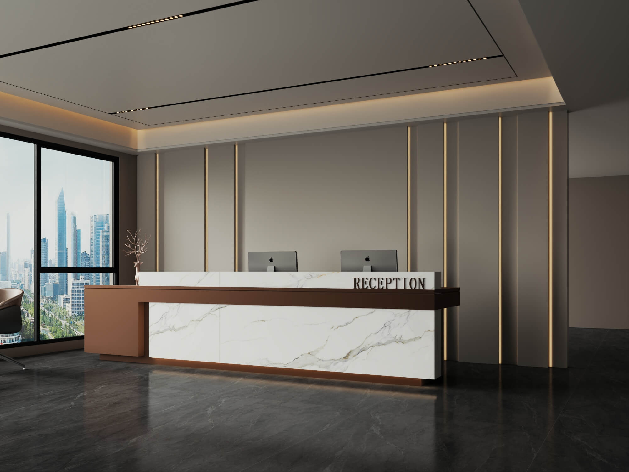 Modern Office Reception Interior Scene 3D Model