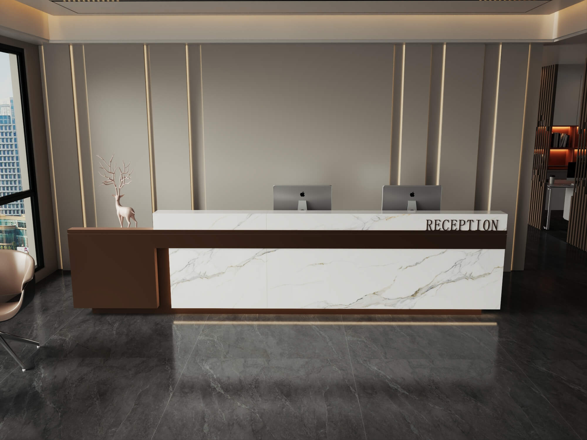 Modern Office Reception Interior Scene 3D Model